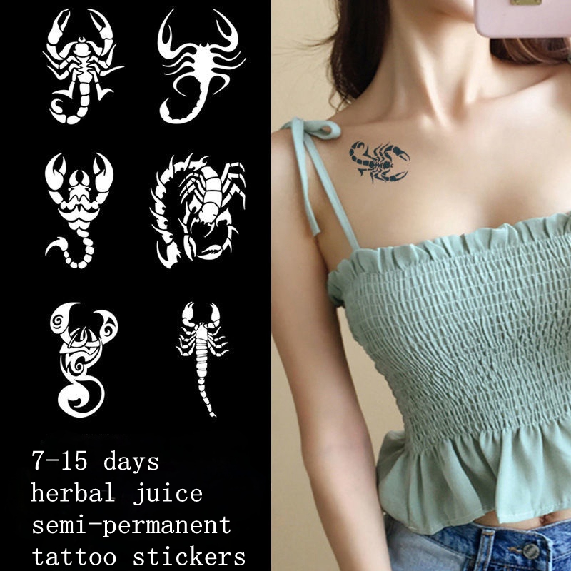 Best of Scorpion Herb Juice Tattoo Sticker Plain Flower Arm Hot Girl's Sexy Waterproof Lasting Non-reflective Art Fake Tattoo Women Men Reviews & Tips