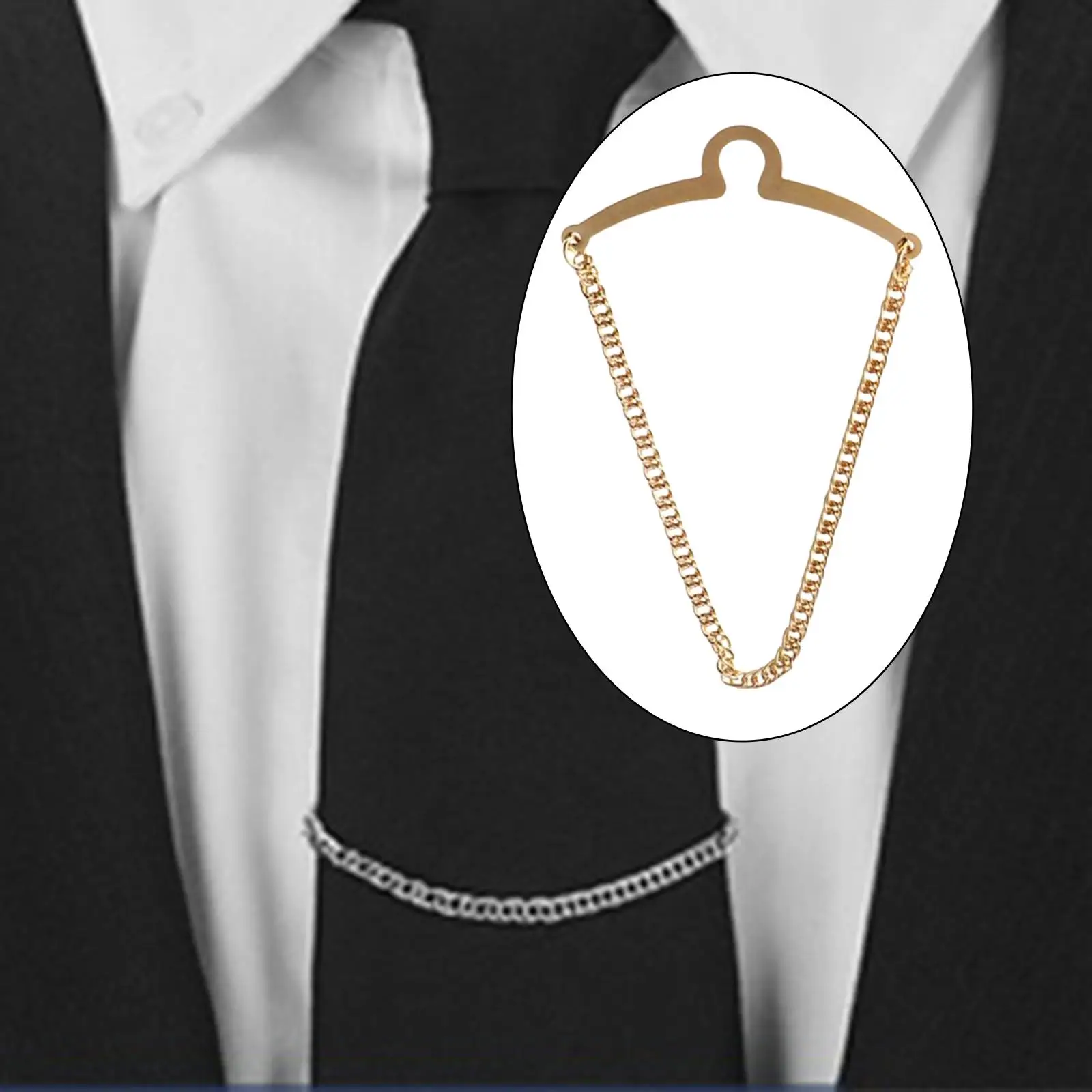Men`s Tie Chain Button Attachment Brooch Necktie Link Chain Tie Clips for Business Engagement Suit Shirt Jewelry Gold Plated
