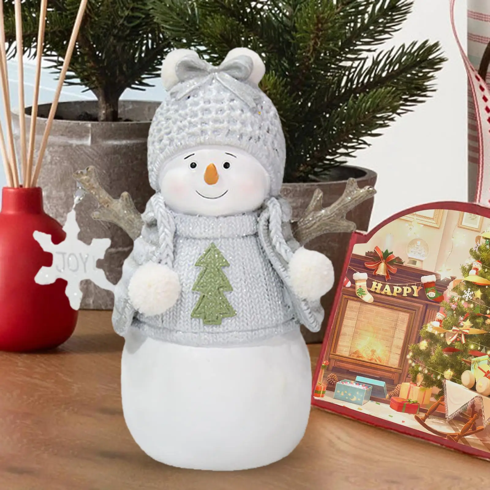 Christmas Snowman Ornament Resin Figurine Hand Painted Cute Xmas Miniature Photo Prop Desktop Sculpture for New Year Decor
