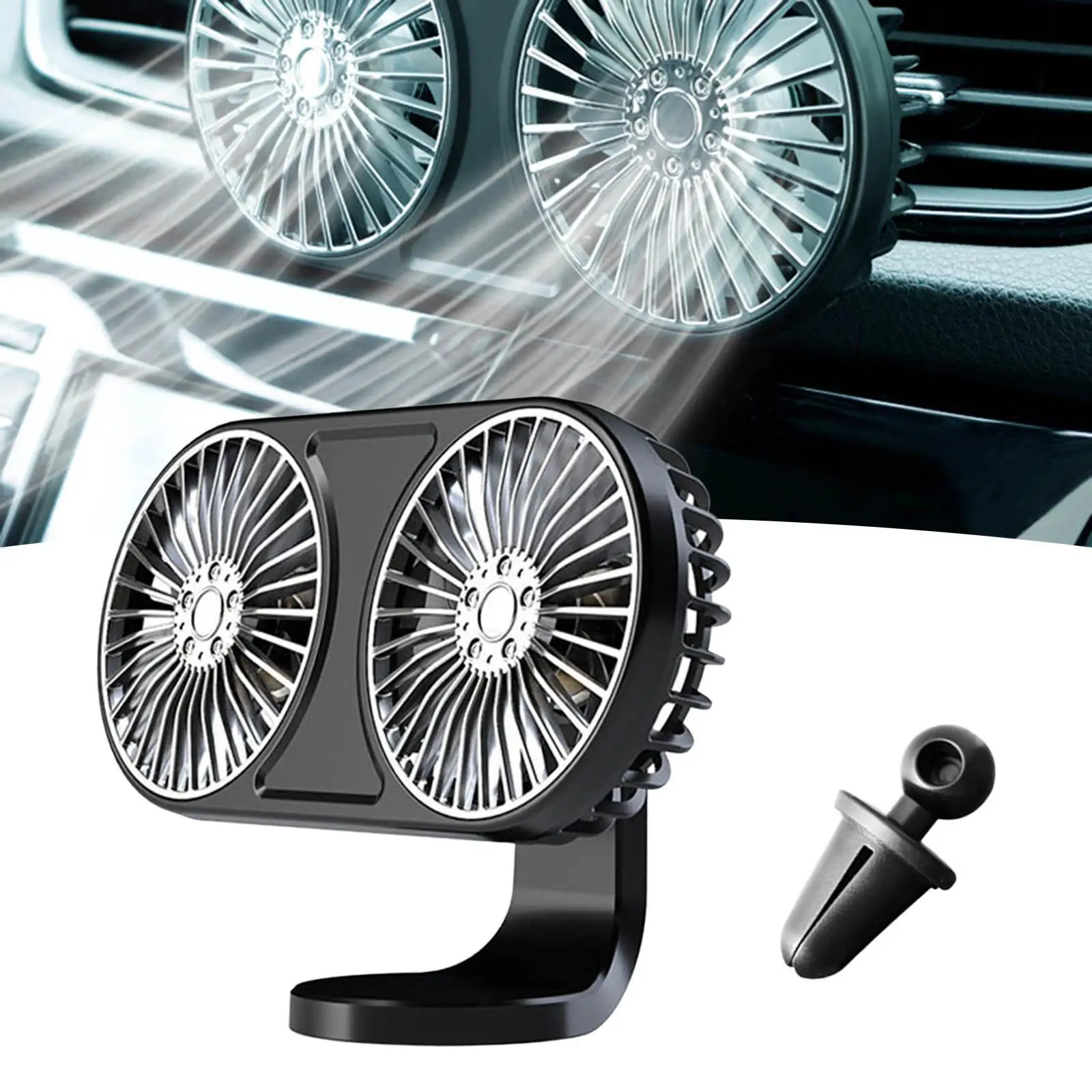 Car Fan Rechargeable with Nightlight Electric Angle Adjustable for Outdoor