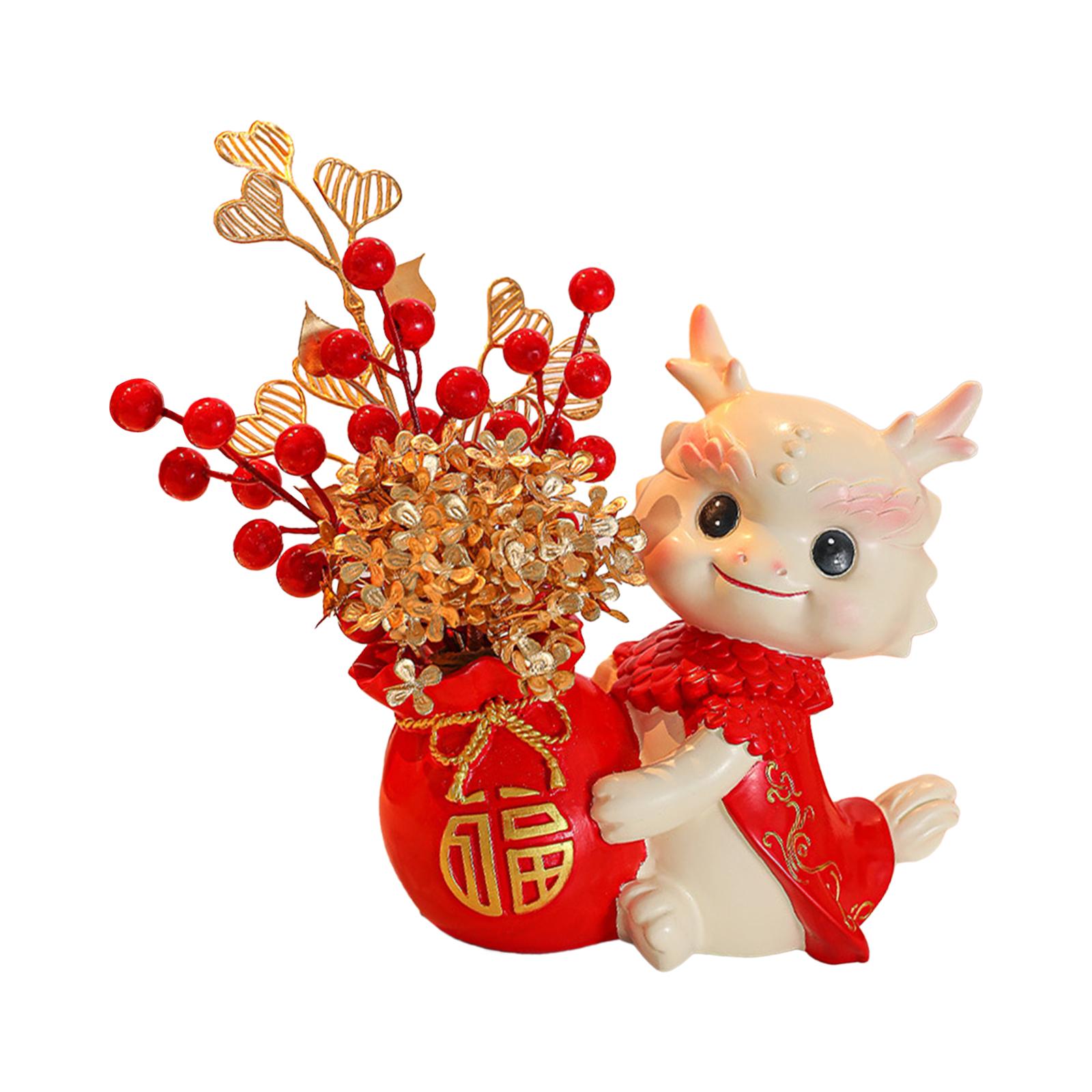 Chinese New Year Dragon Figurine Ornament Adorable 7.8x3x11inch Decorative Spring Festival Decoration for Home Office Decor