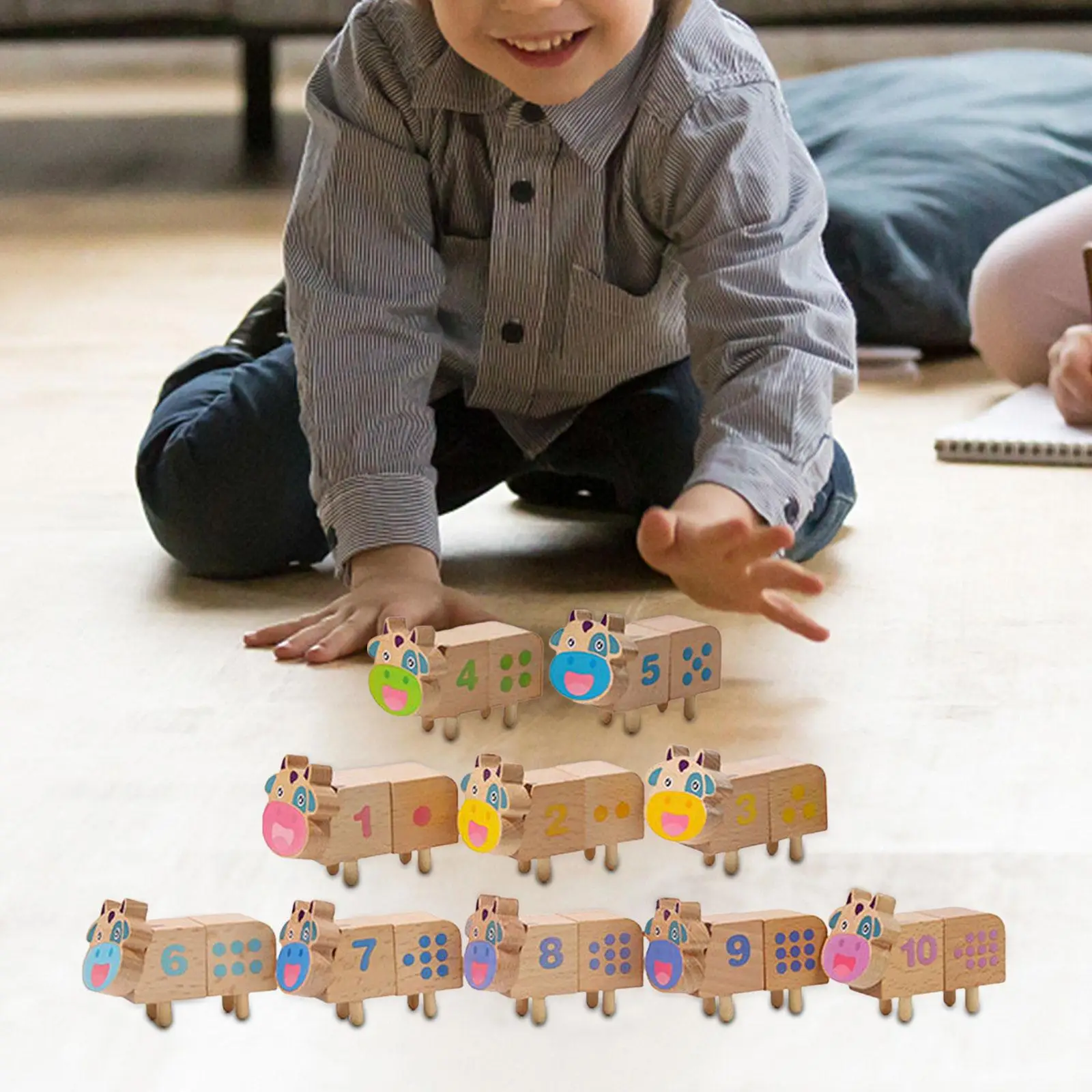 10Pcs Wooden Building Blocks Preschool Learning Fine Motor Skill Colored Montessori Toys for Boys Kids Girls Birthday Gifts
