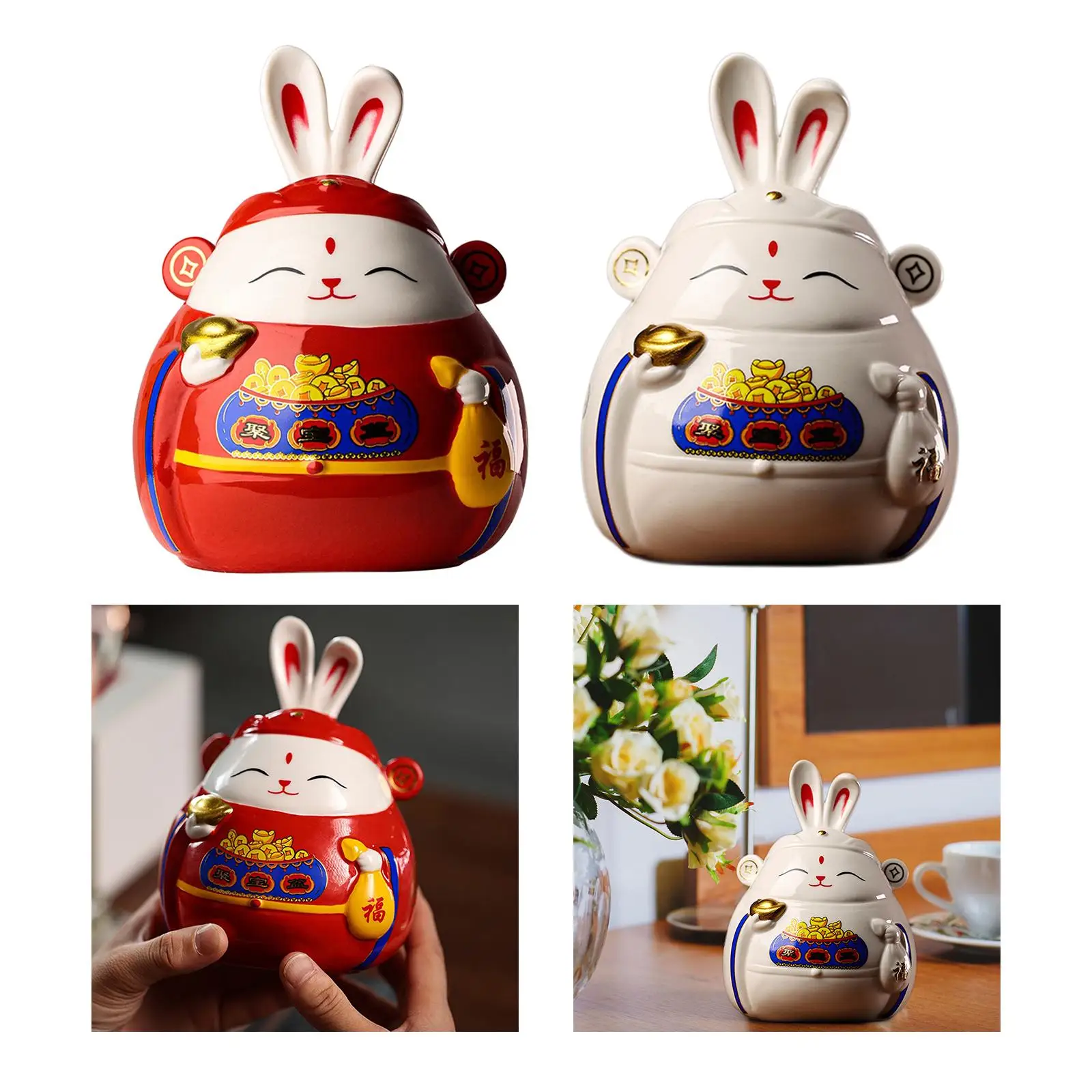 Cute Rabbit Piggy Bank Money Box Sculpture Lucky Ornament Saving Box for Living Room Children`s Bedroom Desktop Decor Souvenir