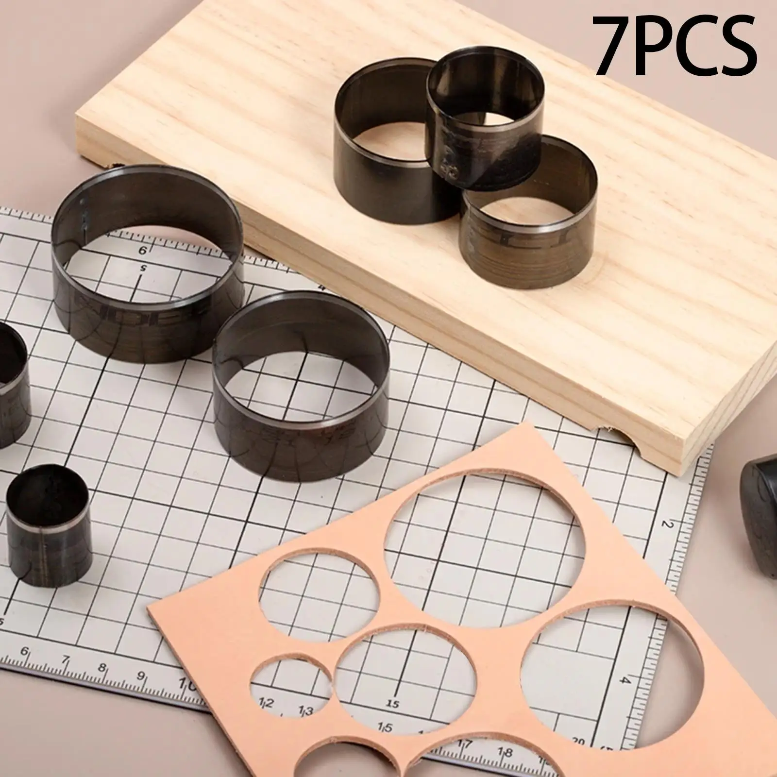 7x Leather Cutting Dies Reusable Manual 25 30 35 40 45 50 55mm Leather Round Hole Puncher for Handmade DIY Leather Craft