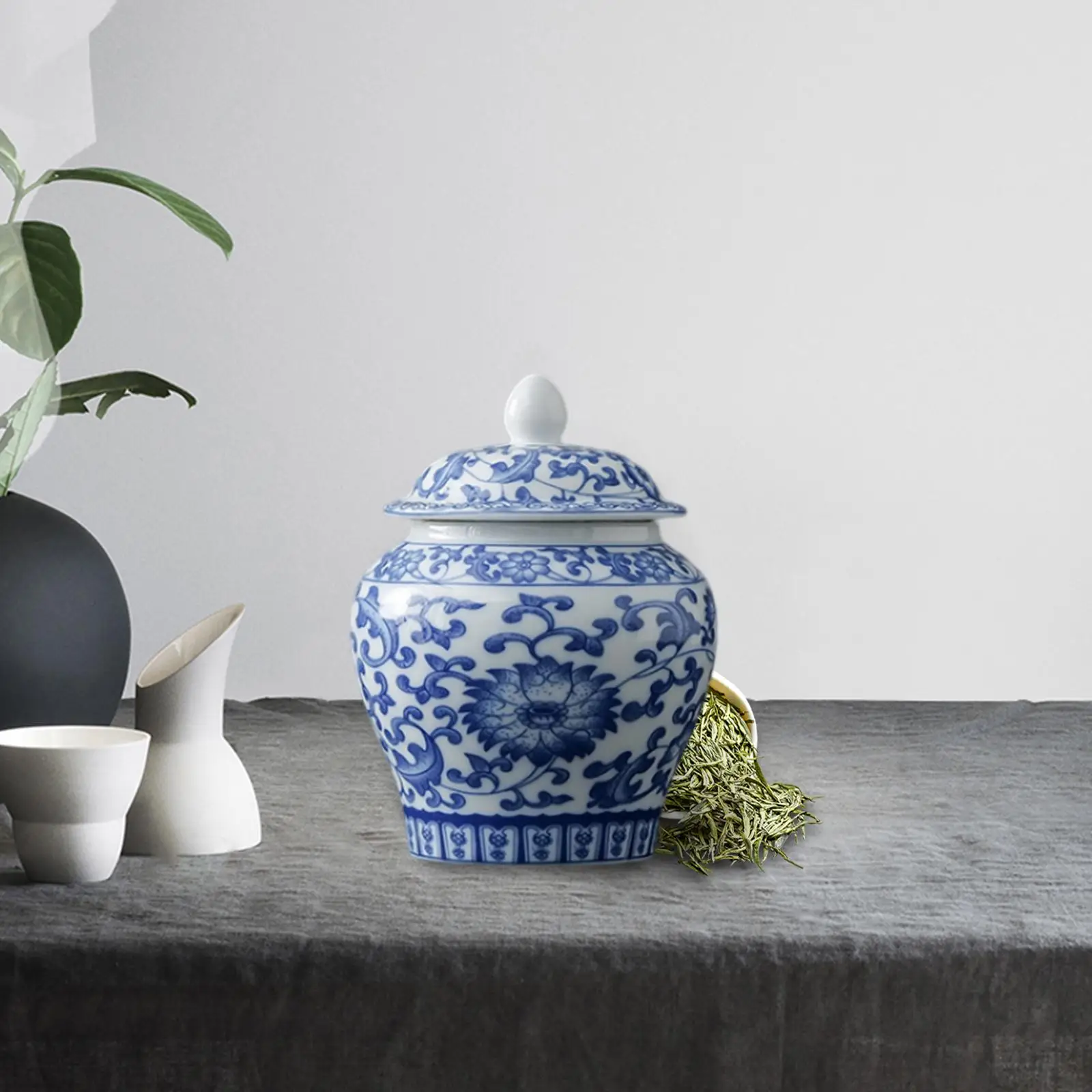 Ceramic Flower Vase Tea Canister Organizer Flower Arrangement Display Desk Versatile Porcelain Jar Fine Glaze Finish Traditional