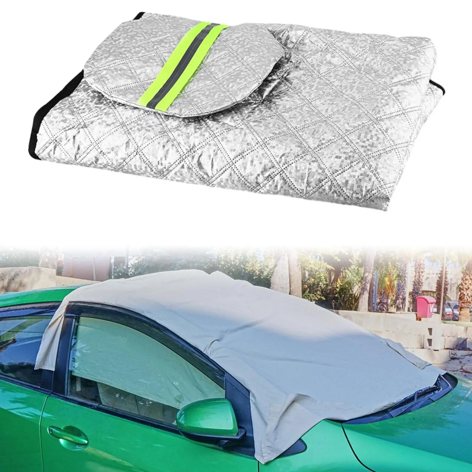 Car Windshield Cover Mirror Protector Compact Thickened Waterproof Windproof Windshield Frost Cover for Rvs SUV Van Trucks