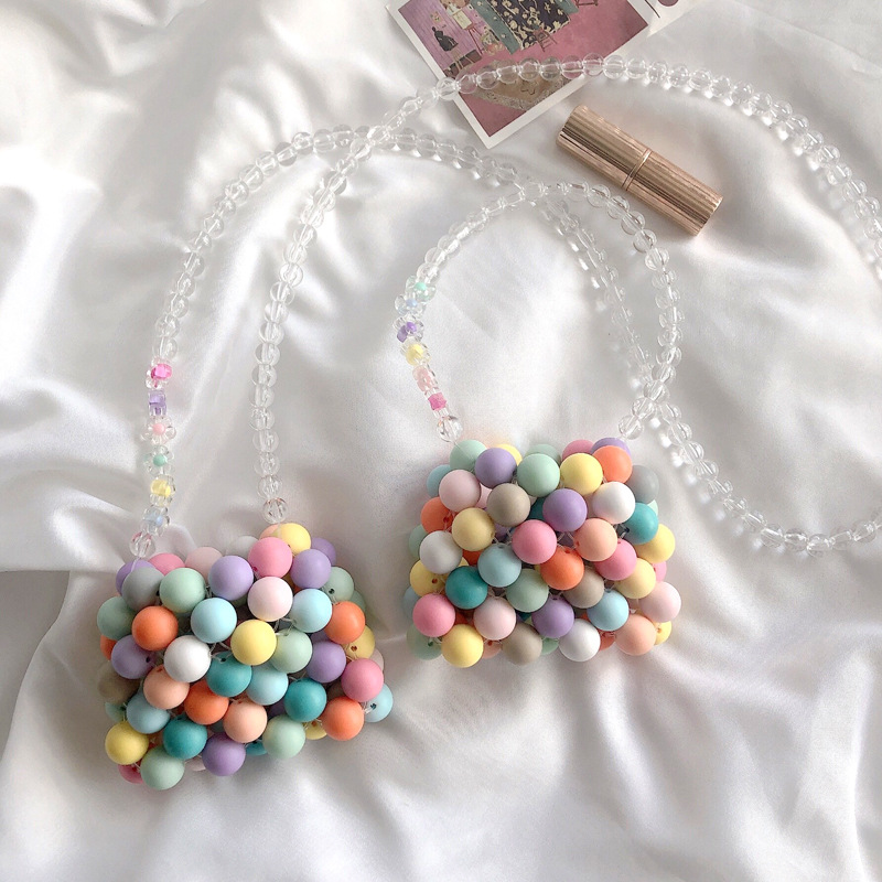 Handgemachte Kinder hand gewebte süße bonbon farbene Perlen Tasche über den Beutel mit einzigartigem Perlen-Design, perfektes Geschenk für Kinder – Detail 6