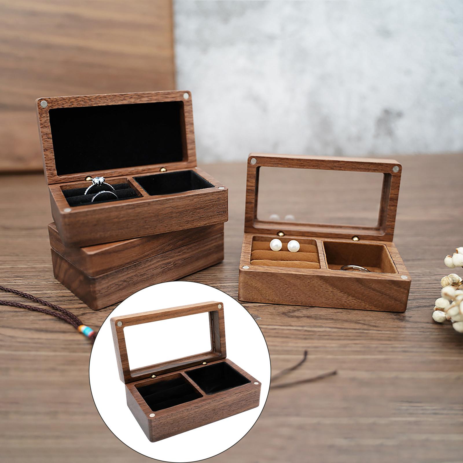 Retro Wooden Jewelry Box Trinket Organizer Storage Case Necklace Girls Women Earrings Keepsake Box for Wedding Valentines Gift