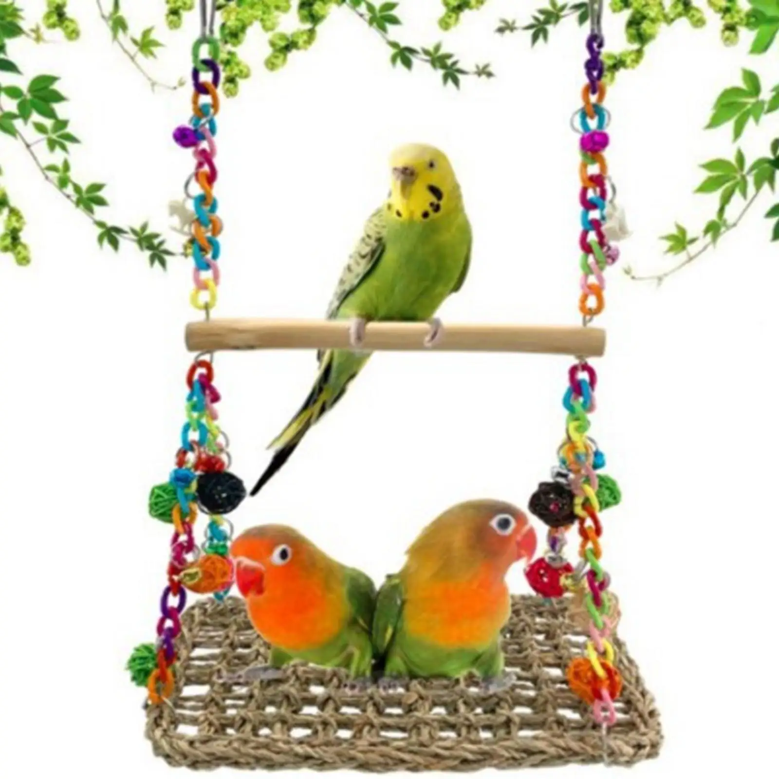 Bird Seagrass Swing Toy Climbing Natural Branches Cockatiel Toy for Pet Bird Finches
