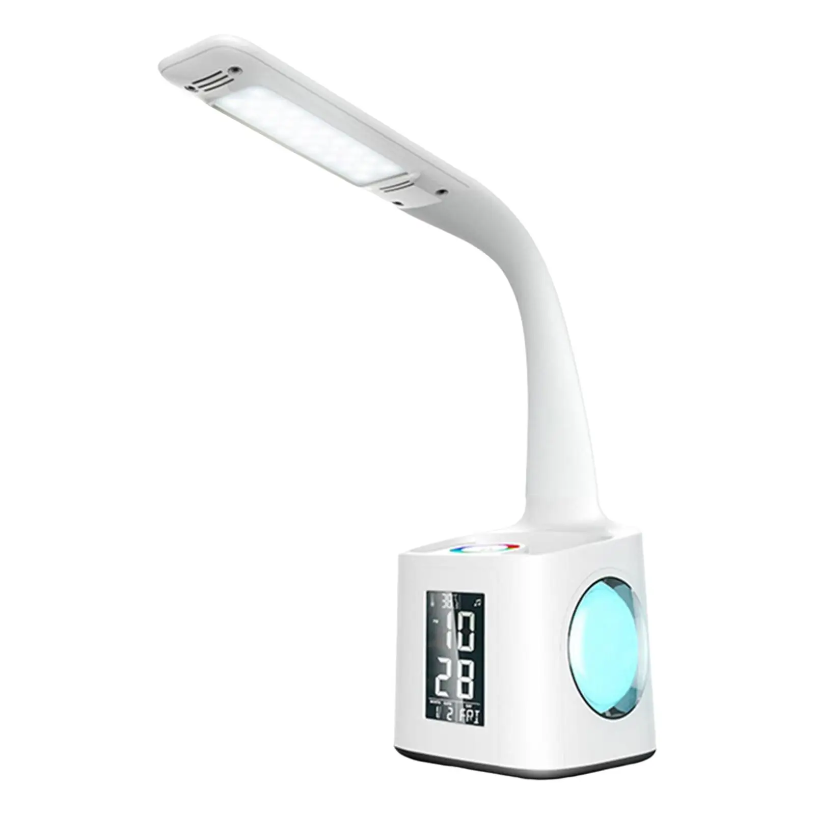 Multipurpose Desk Lamp with Pen Holder 3 Level Dimming Calendar Alarm Temperature Desktop USB Charging Reading Lamp for Office