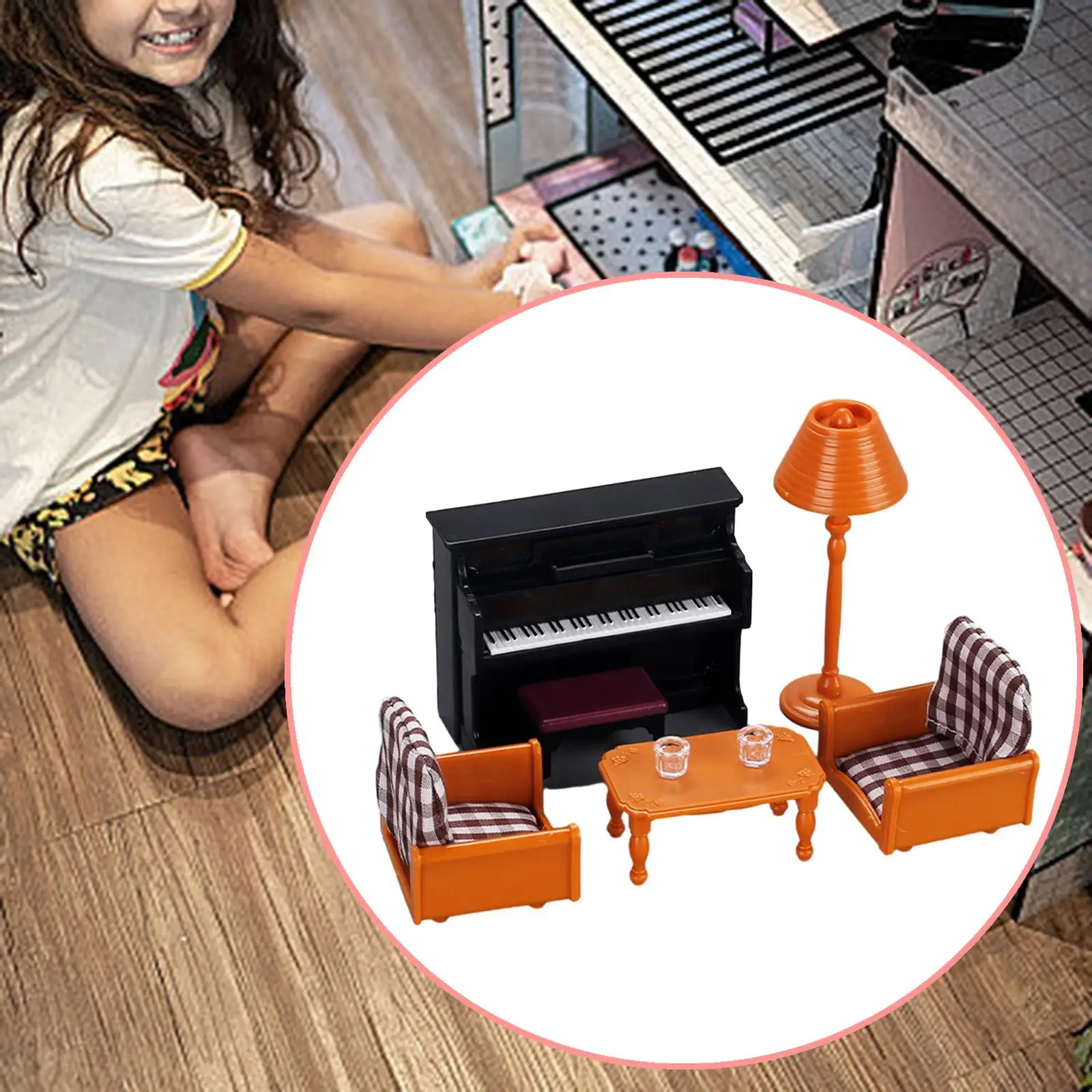 Plastic Piano Sofa Table Lamp Miniature DIY Scene Model Simulation Dollhouse Decor 1/12 DIY Furniture Model Kid 3 4 5 6