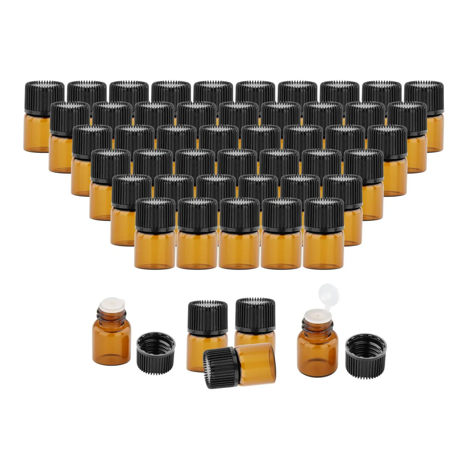 50x Amber Mini Glass Bottles, W/Orifice Reducer Empty Small Essential Oil Bottle for Aromatherapy DIY Perfume Chemical Liquid