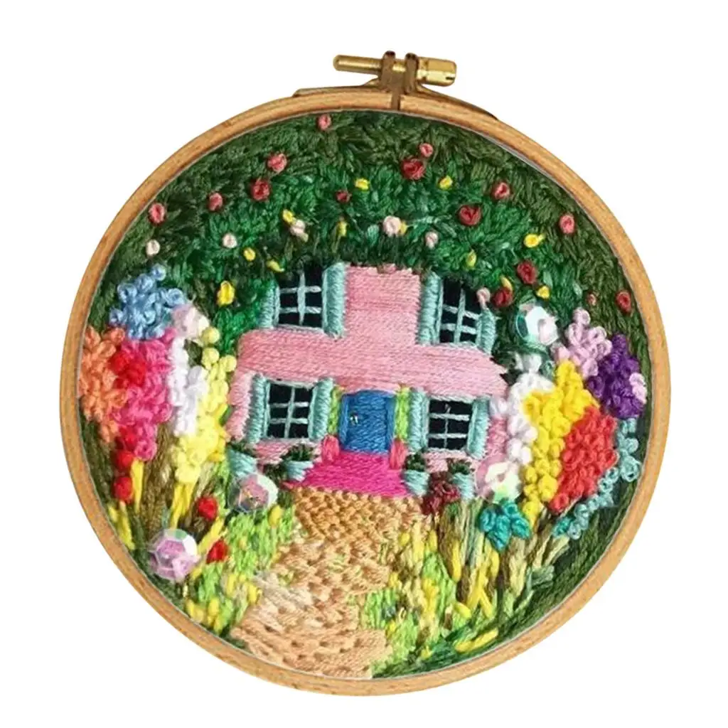 Needlework Kits with Stitch Hoop Beautiful House Pattern, Embroidery