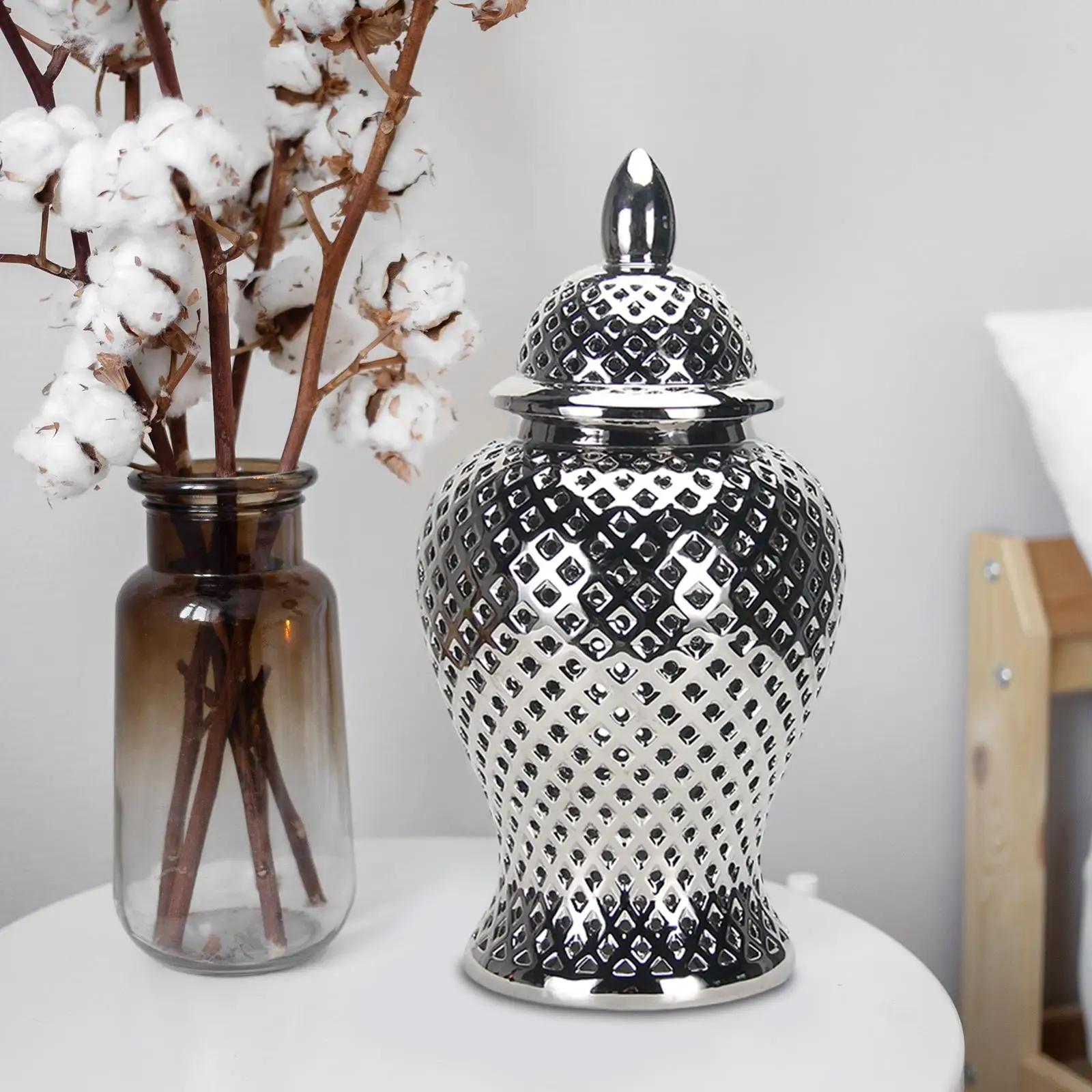 Ceramic Ginger Jar Elegant Decorative Vase Storage Decorative Vase for Kitchen Decoration Living Room Bedroom Desktop