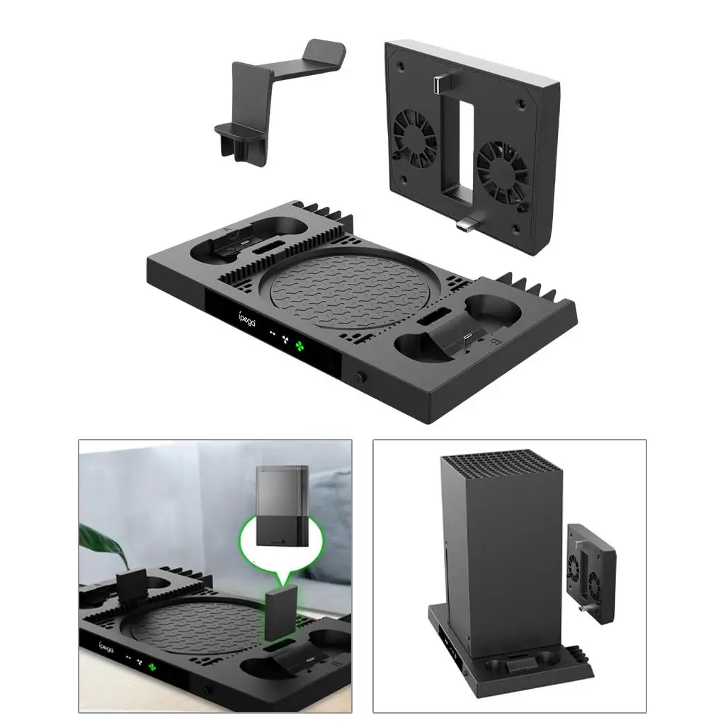 1 Piece Charger Stand with Cooling Fan Vertical Stand Headset Bracket Rechargeable Dock Charging Station for Series x