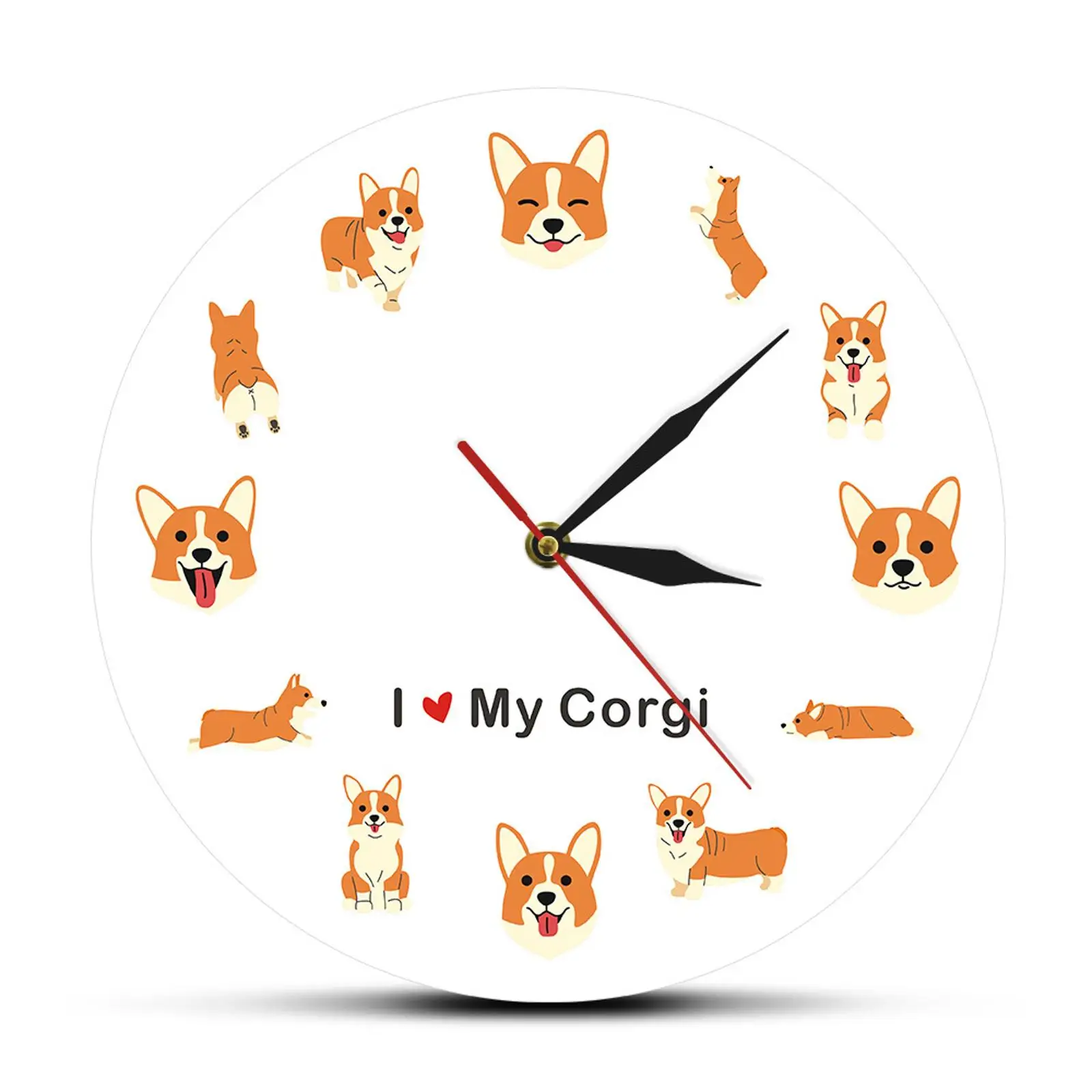 Hanging Wall Clock Art Decor Dogs Theme Decorative Silent Creative Fashion for Bedroom Living Room Dining Room Office Indoor