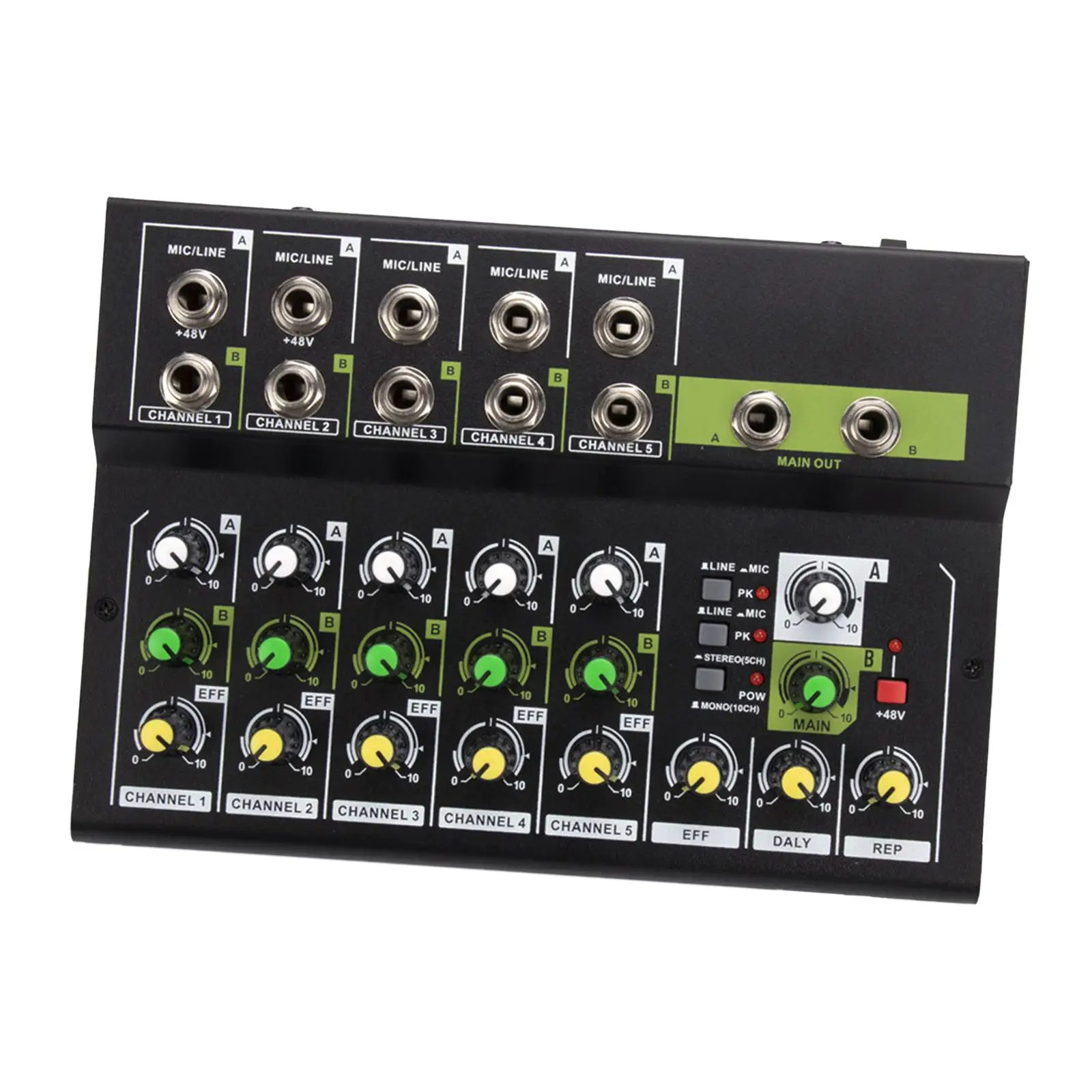 Audio Mixer 10 Channel 48V Power RCA Line Mixer Sound Controller for Beginners Live DJ Broadcast Recording
