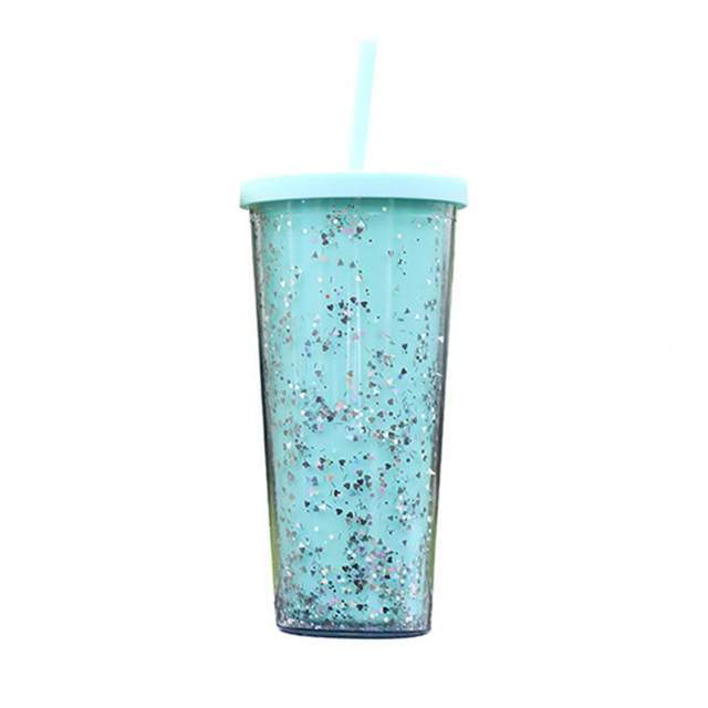 710ml Double Layers Cold Drink Cup Straw Cups BPA Free Glitter Water Bottle  Tea Cup Coffee Mug Tumblers Casual Drinking Cup - AliExpress