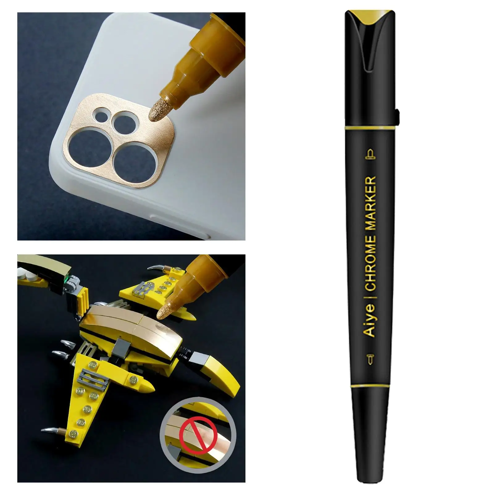 Gold  Marker Pen 3mm 0.7mm Waterproof  Double Head  for Model Drawing ,Mug ,Ceramic Painting