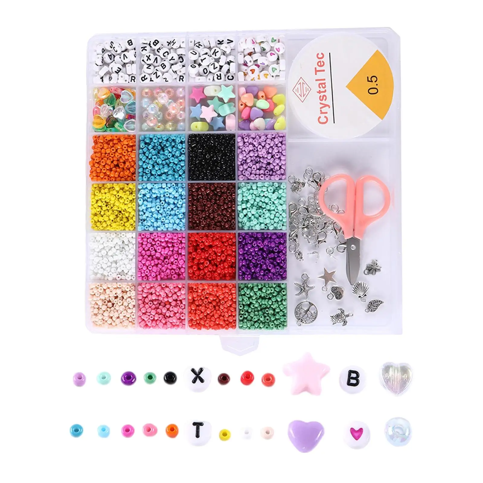 3mm Glass Seed Beads DIY Material Beading Set Alloy Pendants Heart Charms  Beads for Jewelry Making Necklace Scissors