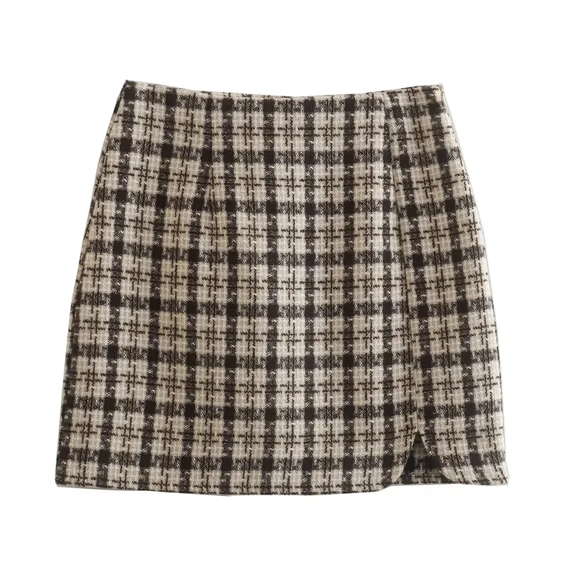 Women A-line Paid Mini Skirt With Small Thigh Split Detail