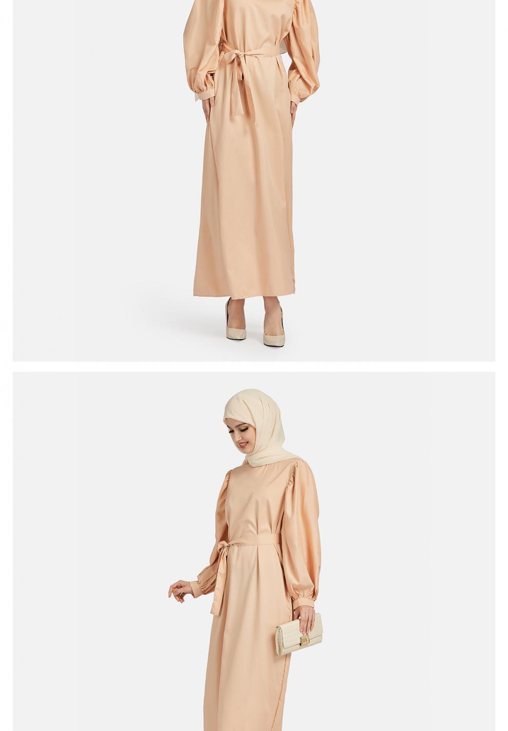 Ramadan Muslim Robe Jalabiya Abaya Solid Color Belt Dress Casual Long Sleeve Caftan Dresses Eid Women Clothing Turkish Abayas