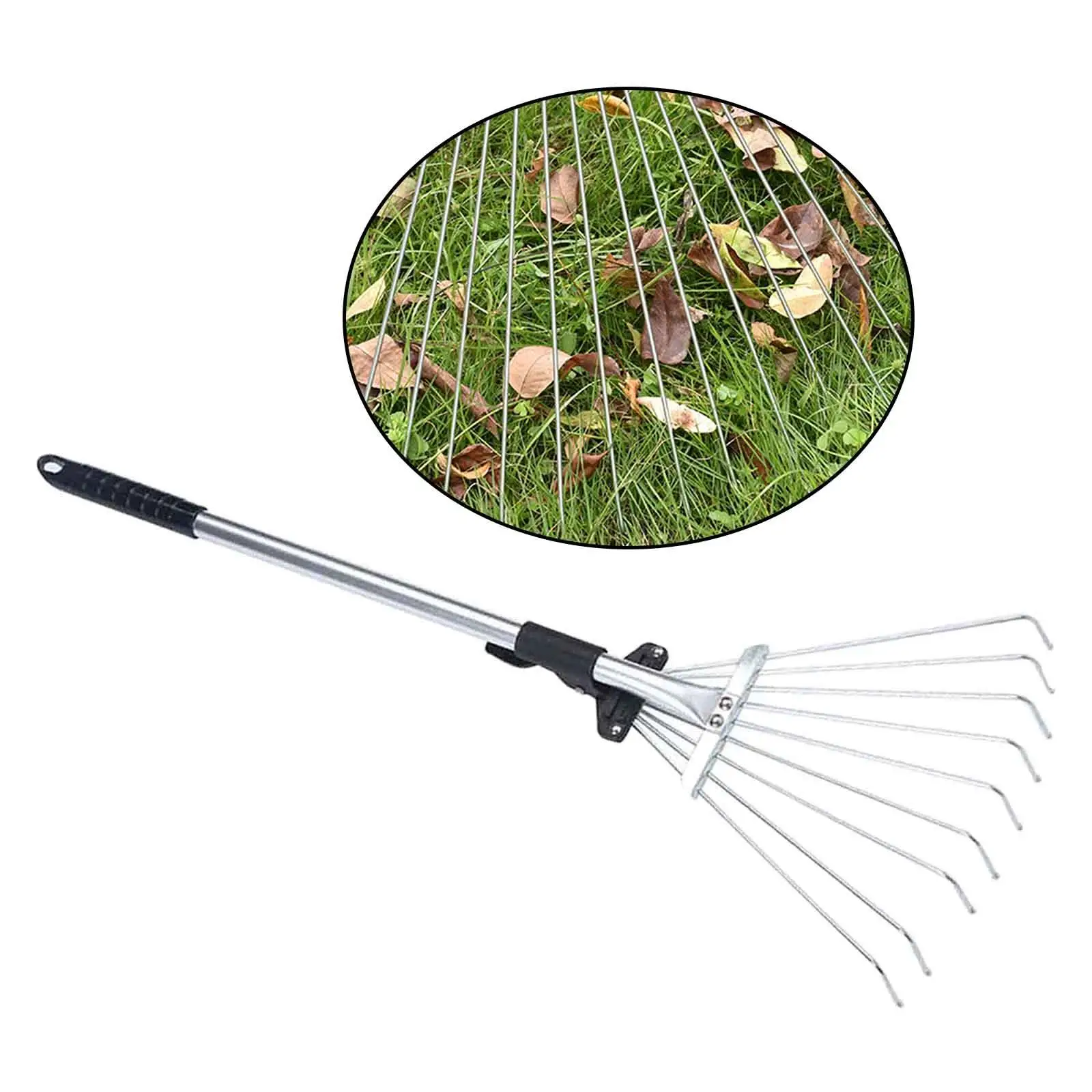 Telescopic Garden Leaf Rake Lightweight Adjustable for Plants Lawns Camping