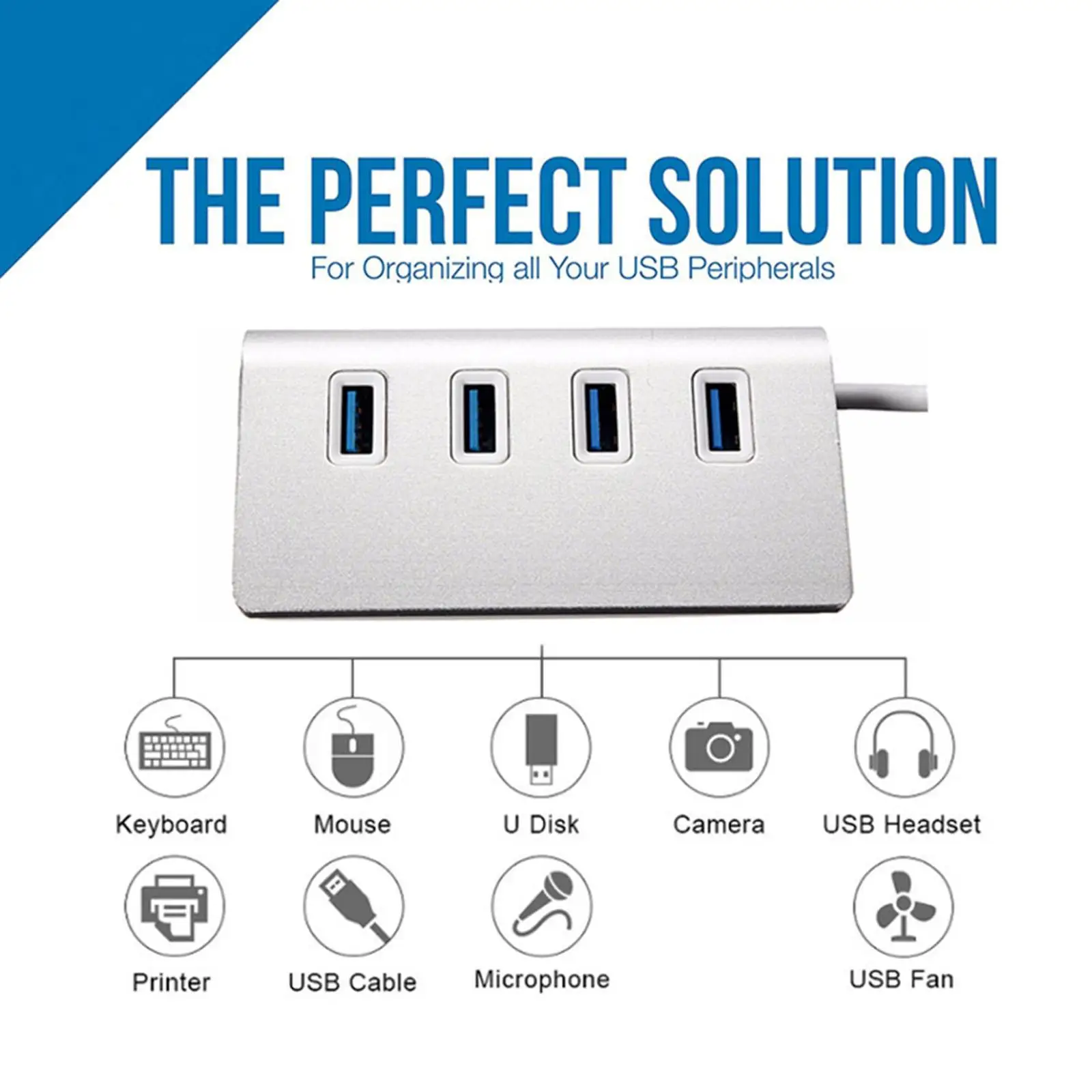 Aluminum USB 3.0 Hub 4 Port USB Extender 5Gbps High Speed Compact Multiport Adapter for Mouse Headset Flash Drive Laptop PC