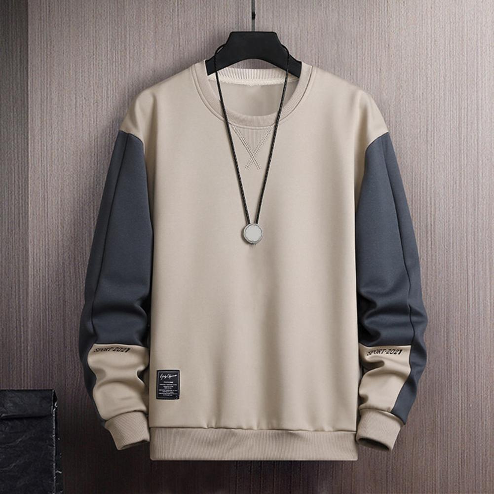 Description Picture 2 of item1Pc Men Pullover Sweatshirt Loose Fit Men Round Neck Sweatshirt Warm Comfortable Men's Colorblock Padded Sweatshirt for Autumn