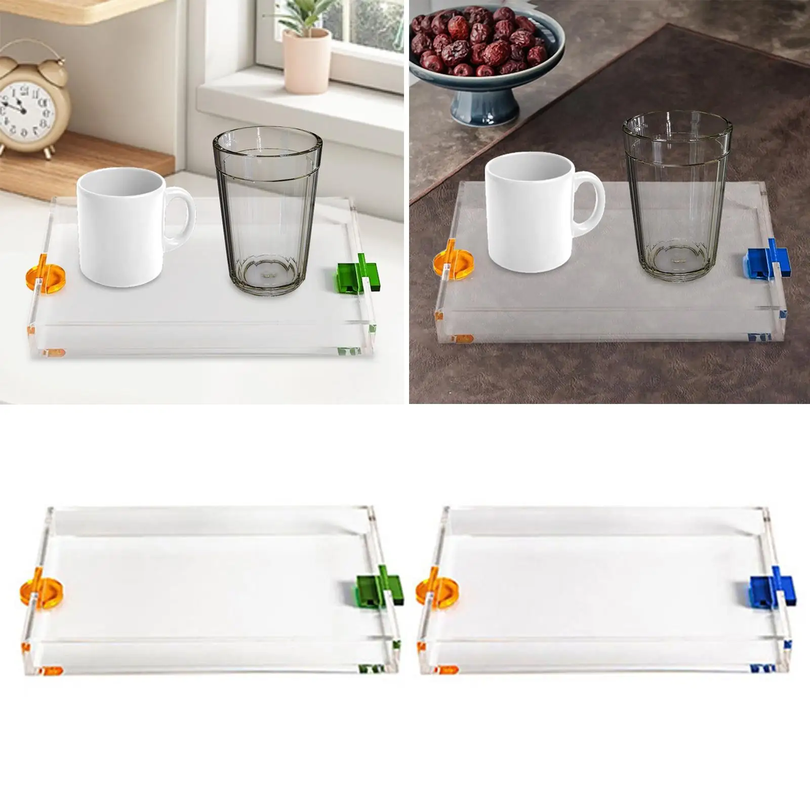 Clear Serving Tray Food Trays Stylish Easy to Clean Practical for Desktop, Countertop Ottoman Tray Versatile Rectangular