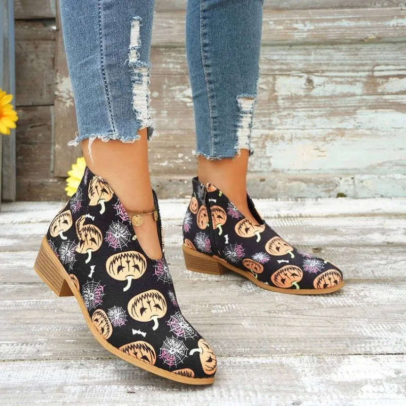 Women Floral Christmas Holiday Ankle Boots