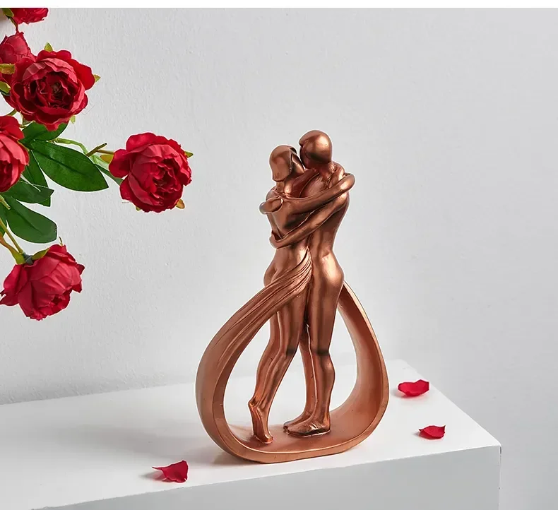 Resin Embracing & Kissing Couple Sculpture
