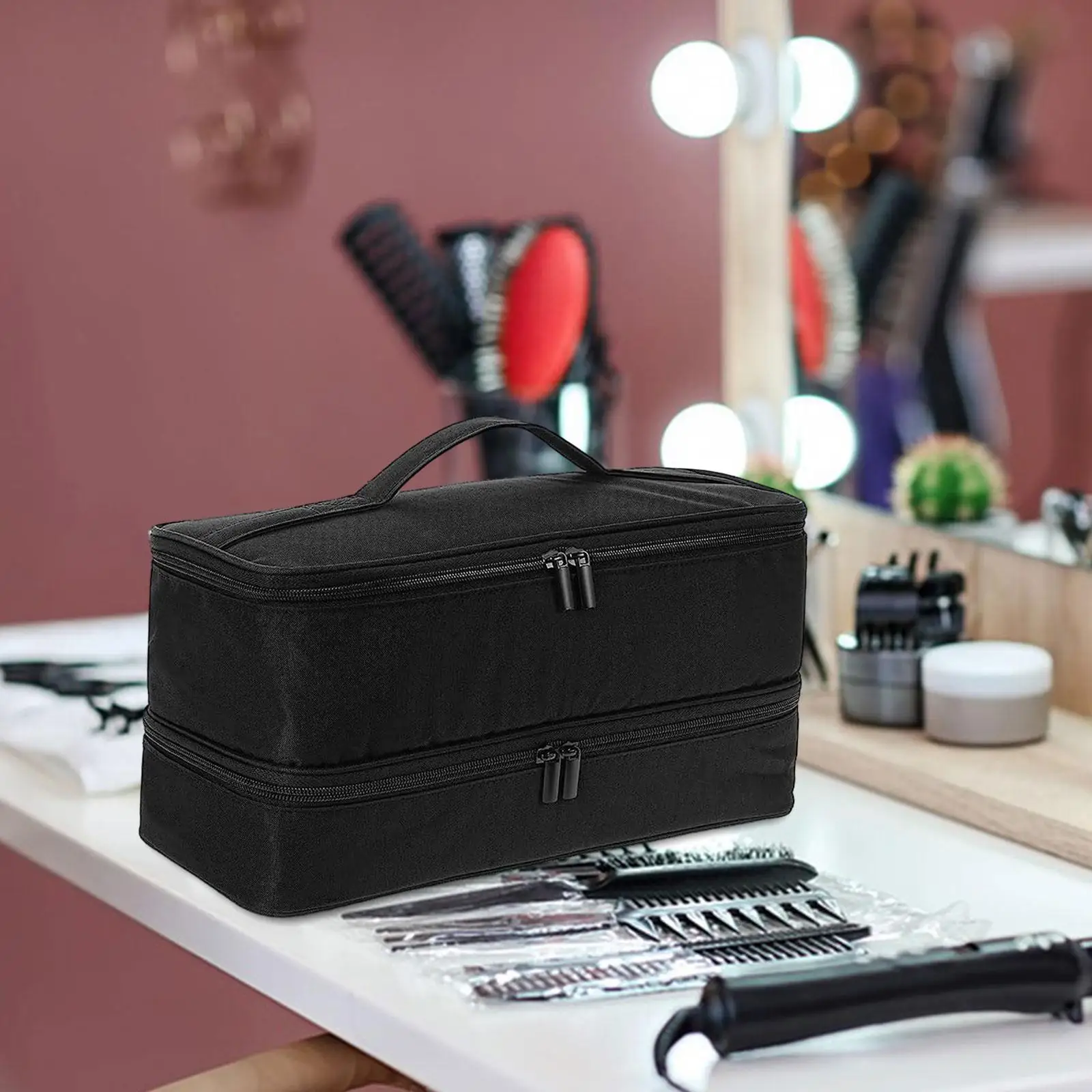 Travel Case Hair Dryer Storage Bag Curling Organizer Bag Large Makeup Case Double Layer Carrying Case for Home, Business Trip