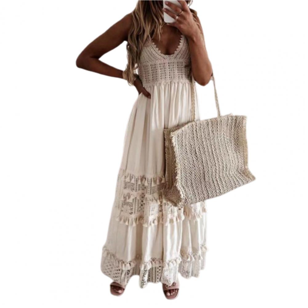 Verão sem mangas solto boho vestido elegante