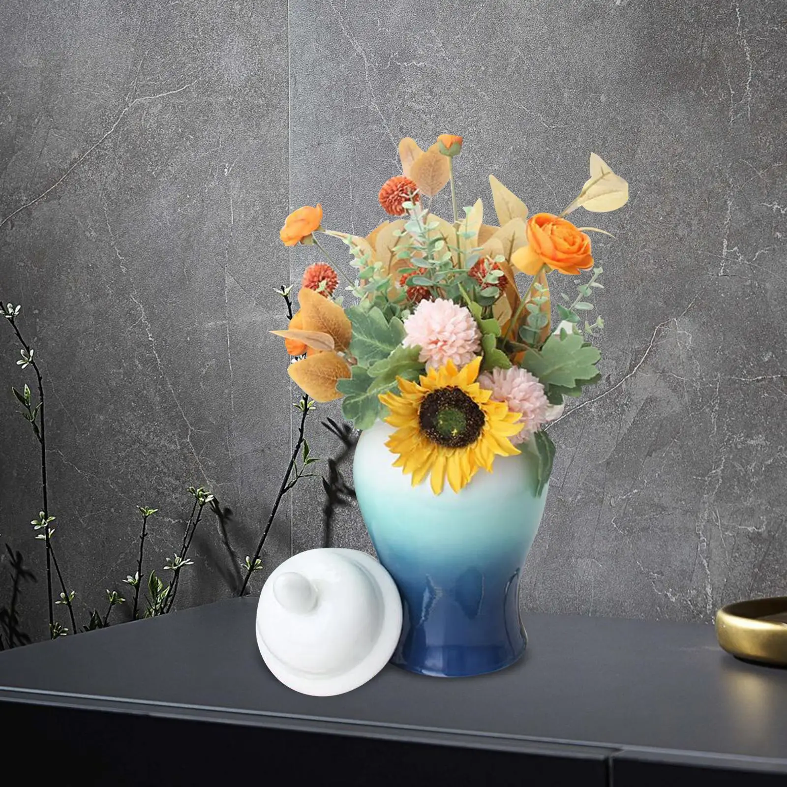 Ceramic Vase Collection Home Accent Piece Indoor Multipurpose Gradient Color Ginger Jar Desk Porcelain Ginger Jar Oriental Style