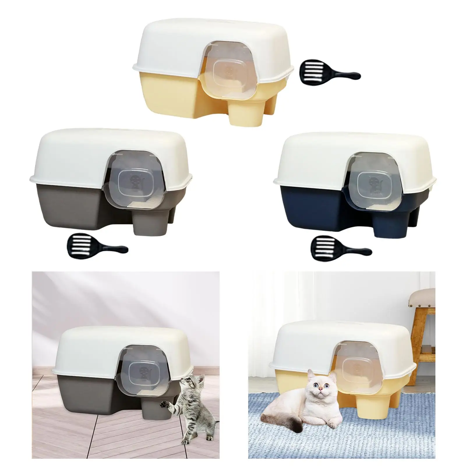 Large Enclosed Cat Litter Box Removeable Cat Bedpans High Side with Shovel Pet Supplies Portable Pet Litter Tray Cat Toilet