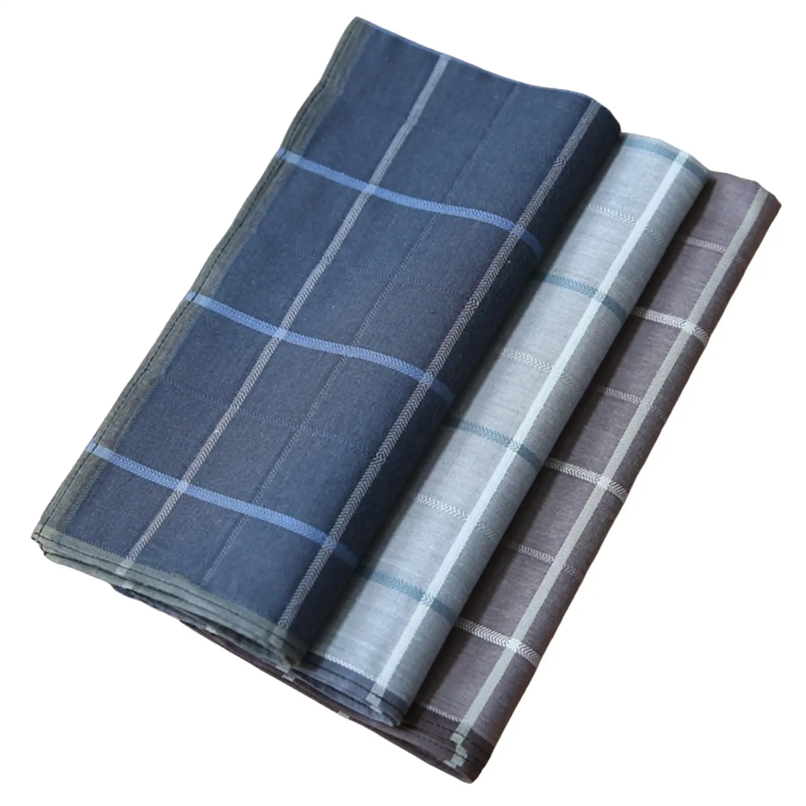 3x Men Handkerchiefs Checkered Pattern  Square Hankies for Wedding