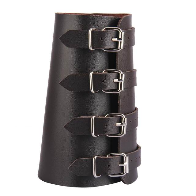 Men's Double Layer Genuine Leather Cuff Bracelet - Wide Black Bangle Wristband With Buckle Clasp - View #9