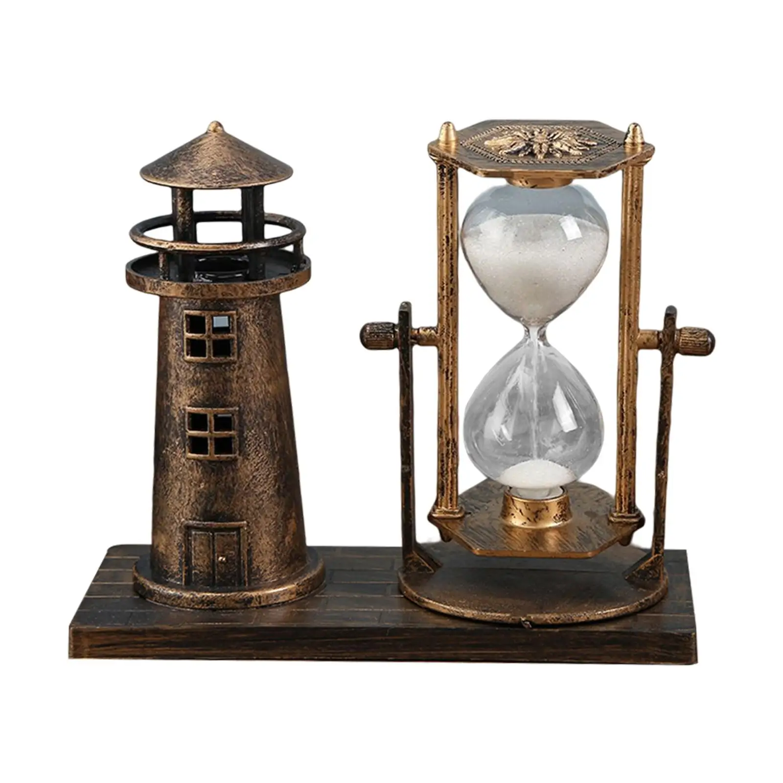 Retro Style Lighthouse Hourglass Sand Timer Decorations Statue Centerpiece Ornaments for School Tabletop Office New Year Gift