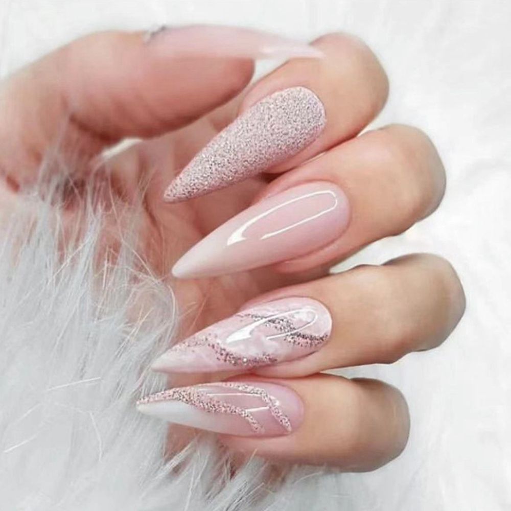 Best of 24Pcs Long Almond Fake Nails With Glue Full Cover Nail Tips Press On Acrylic Nails Accessories And Tools Wearable Y2K Fake Nails Reviews & Tips