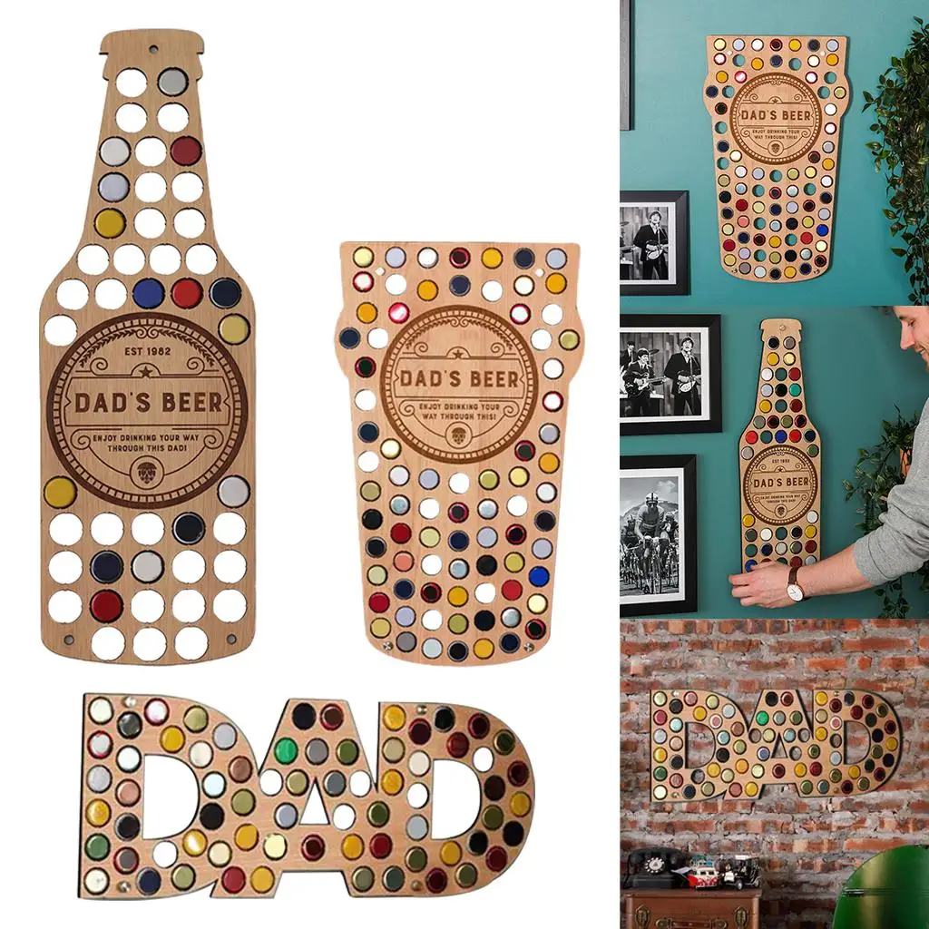 Hanging Wooden Beer Bottle Caps Holder Beer Bottle Caps Stand Birthday Father`s Day Gift for Dad Home Decor