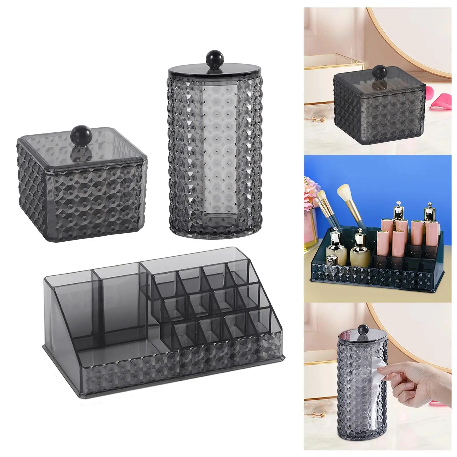Cosmetic Pads Container Cotton Swabs Storage Organizer Makeup Sponges Cotton Ball Holder for Bathroom Jewelry Countertop Vanity