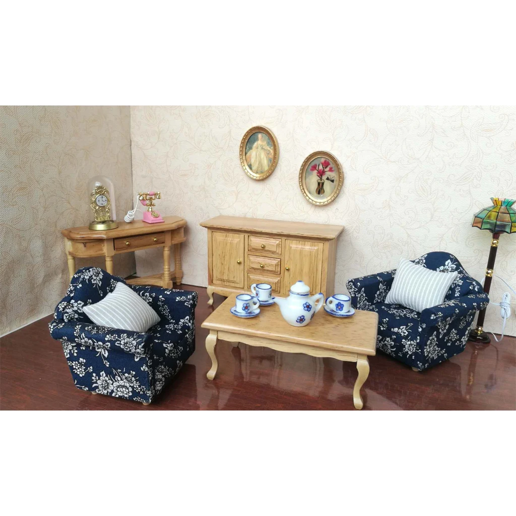 1/12 Dollhouse Miniature Room Furniture Set TV Wardrobe Tea  Tablet 3 TLG