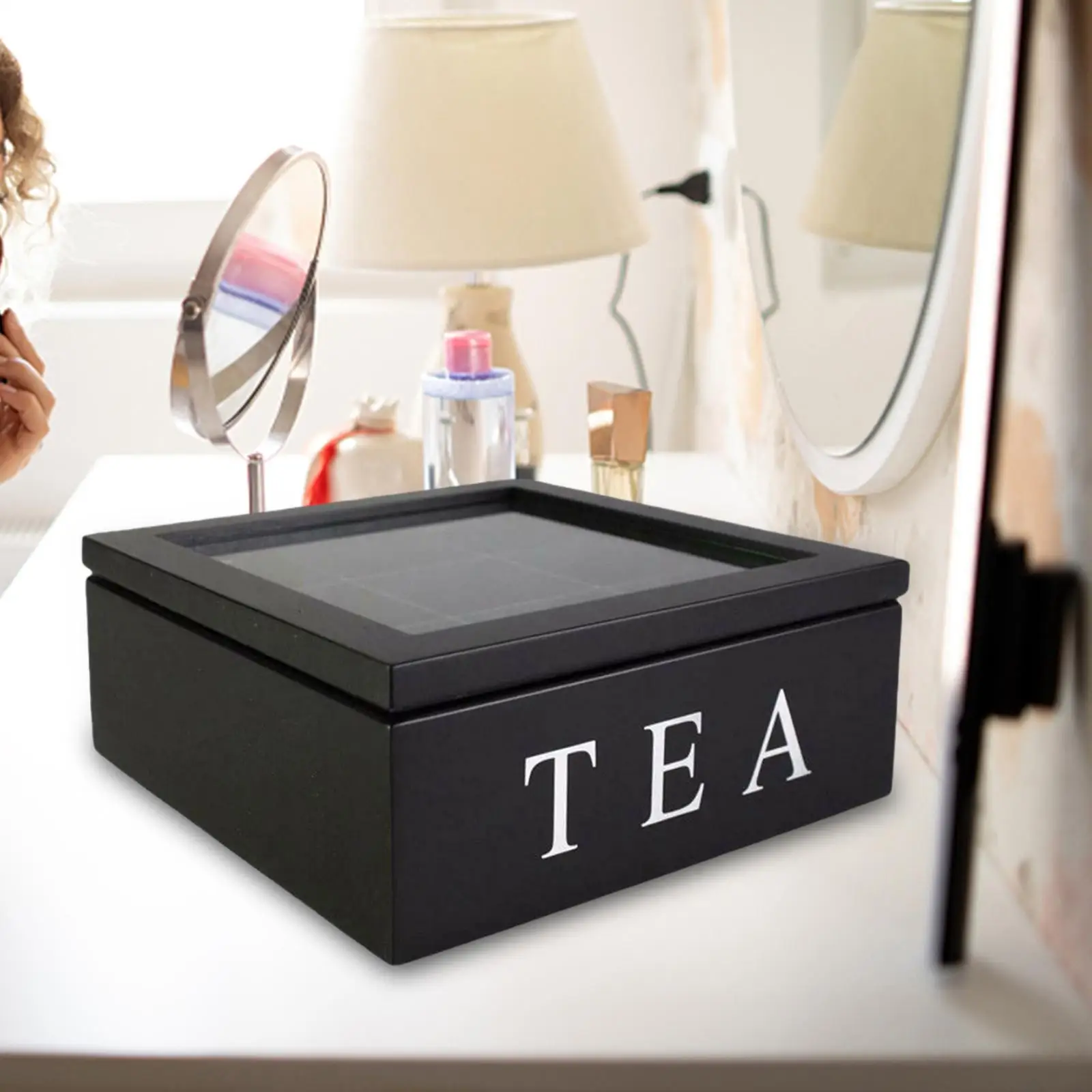   with Lid 9 Compartment Stackable  Cabinets Wooden Tea Box  Storage 