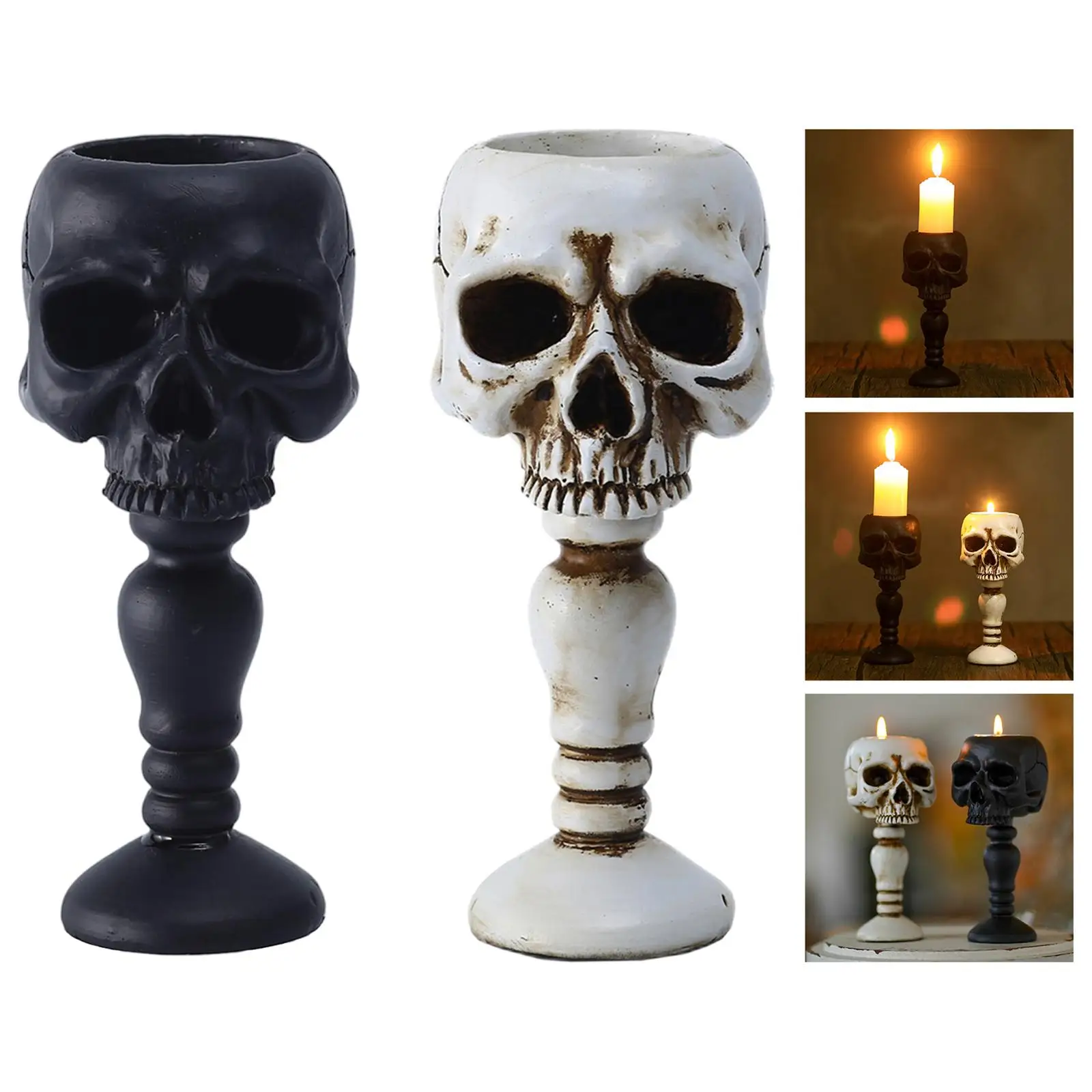 Skull Taper Candle Holder Stand Candelabrum Sculpture Living Room Ornaments