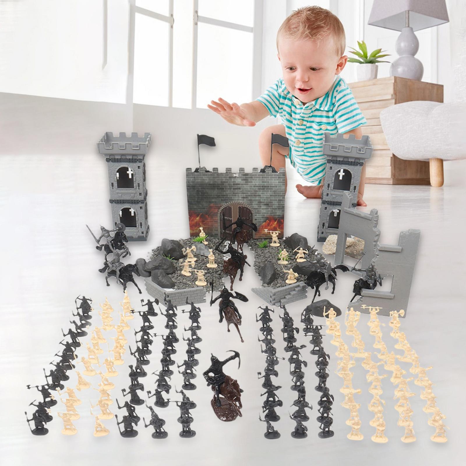 Simulation Soldier Model Set Cavalry Development Toys Ruins Arrow Towers Ancient Soldier Soldier Static Model Warriors for Gift