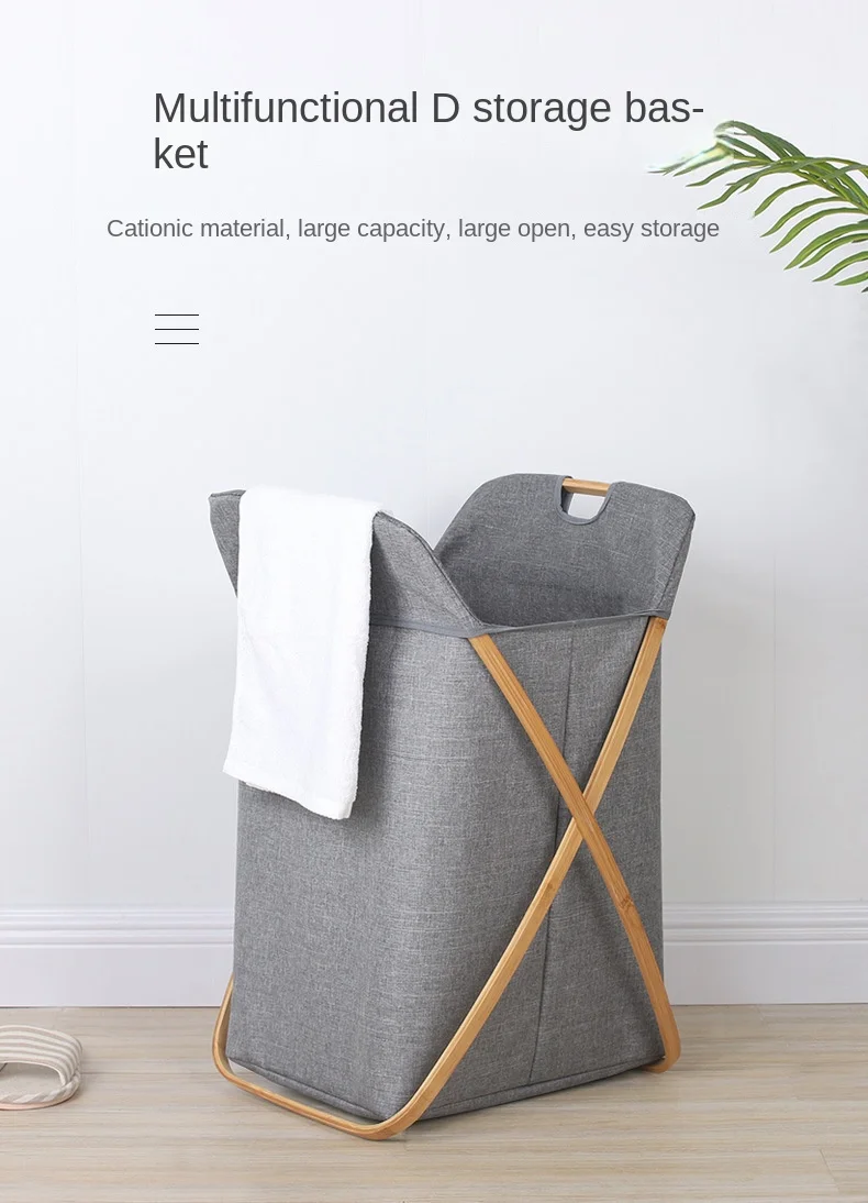 bambu roupas sujas, alça impermeável, cesto de lavanderia dobrável