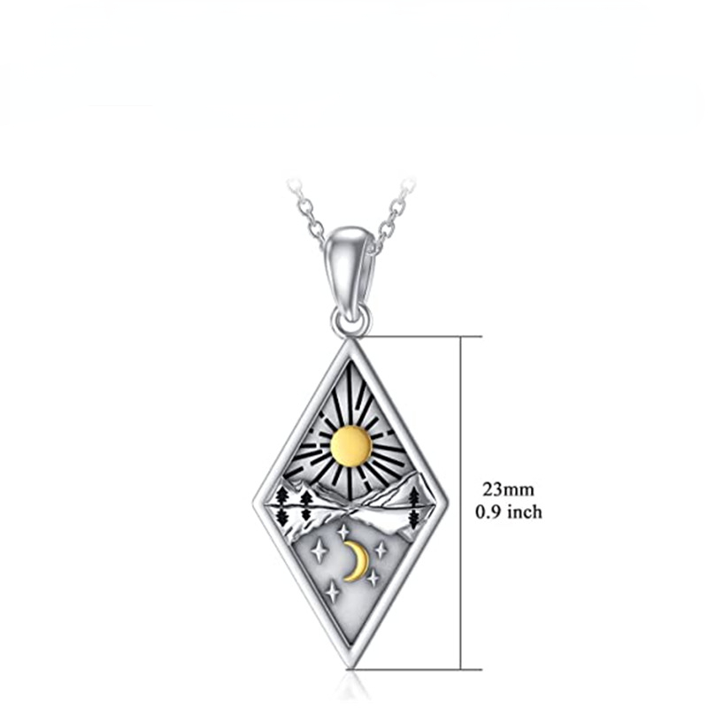 Diamond Shaped Sun Moon River Necklace For Women And Men_voghion.com