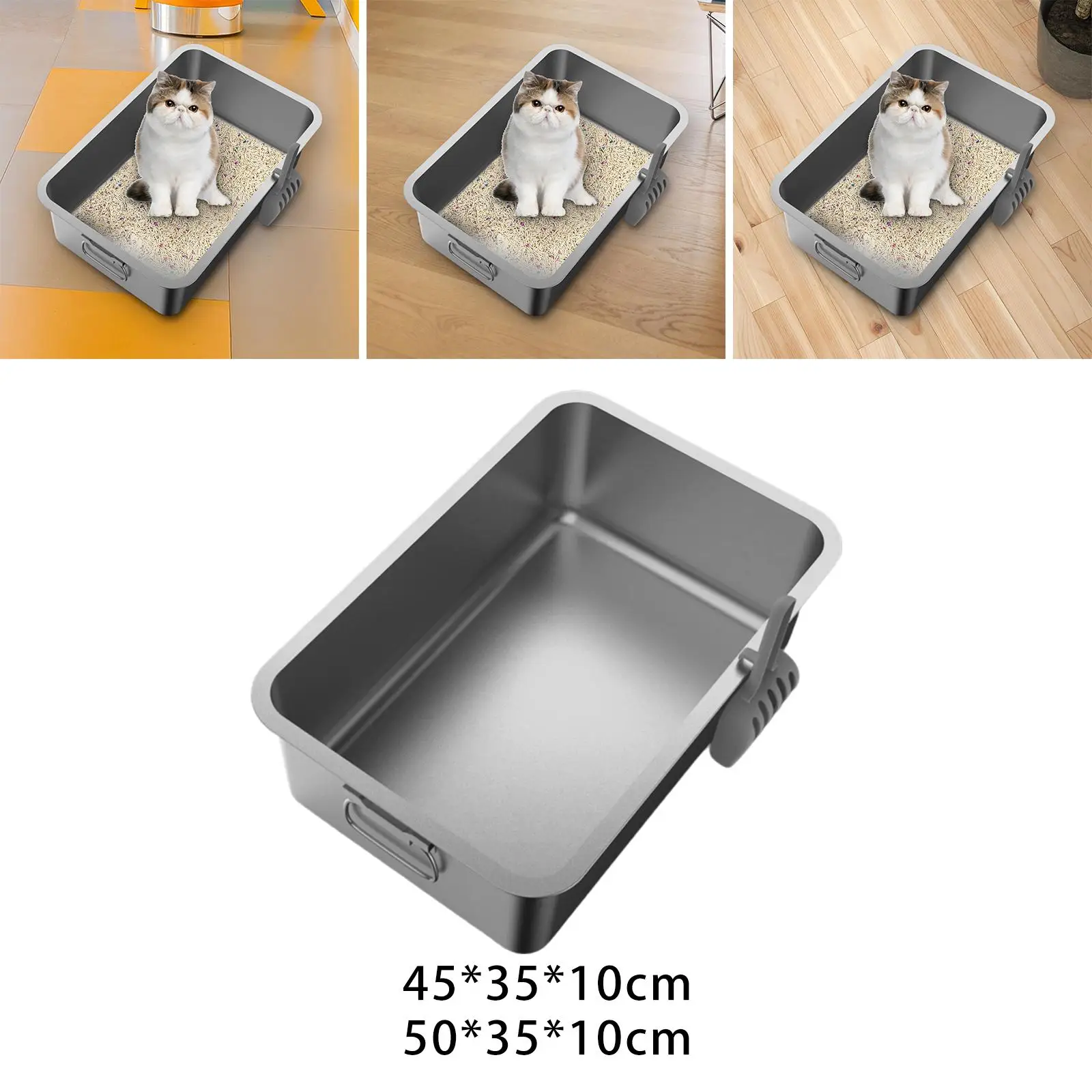 Rabbit Cat Litter Container Holder Stainless Steel Rust Free with Side Carrying