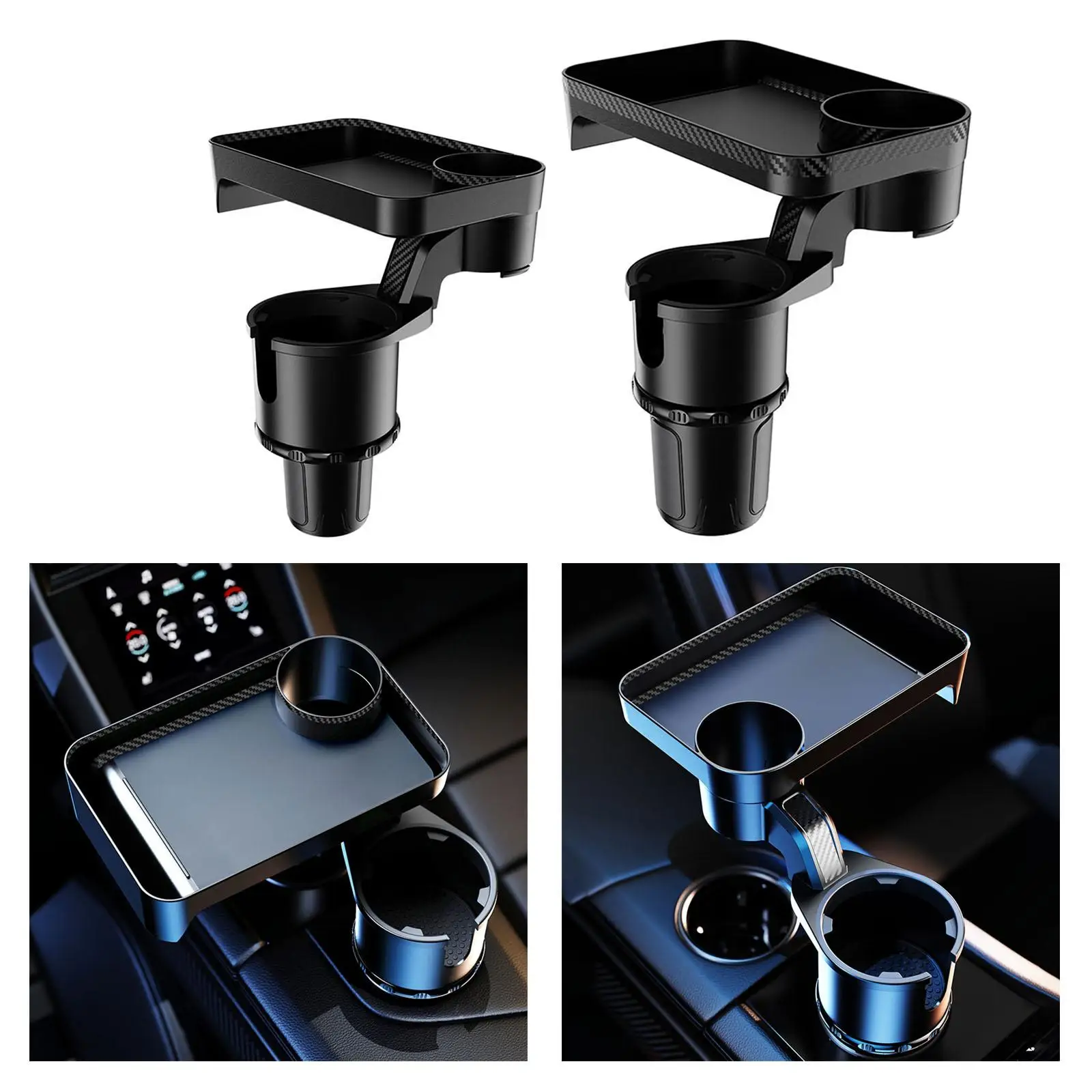 Adjustable Car Cup Holder Tray Drinks 360 Rotate Coffee for Most Cars Black